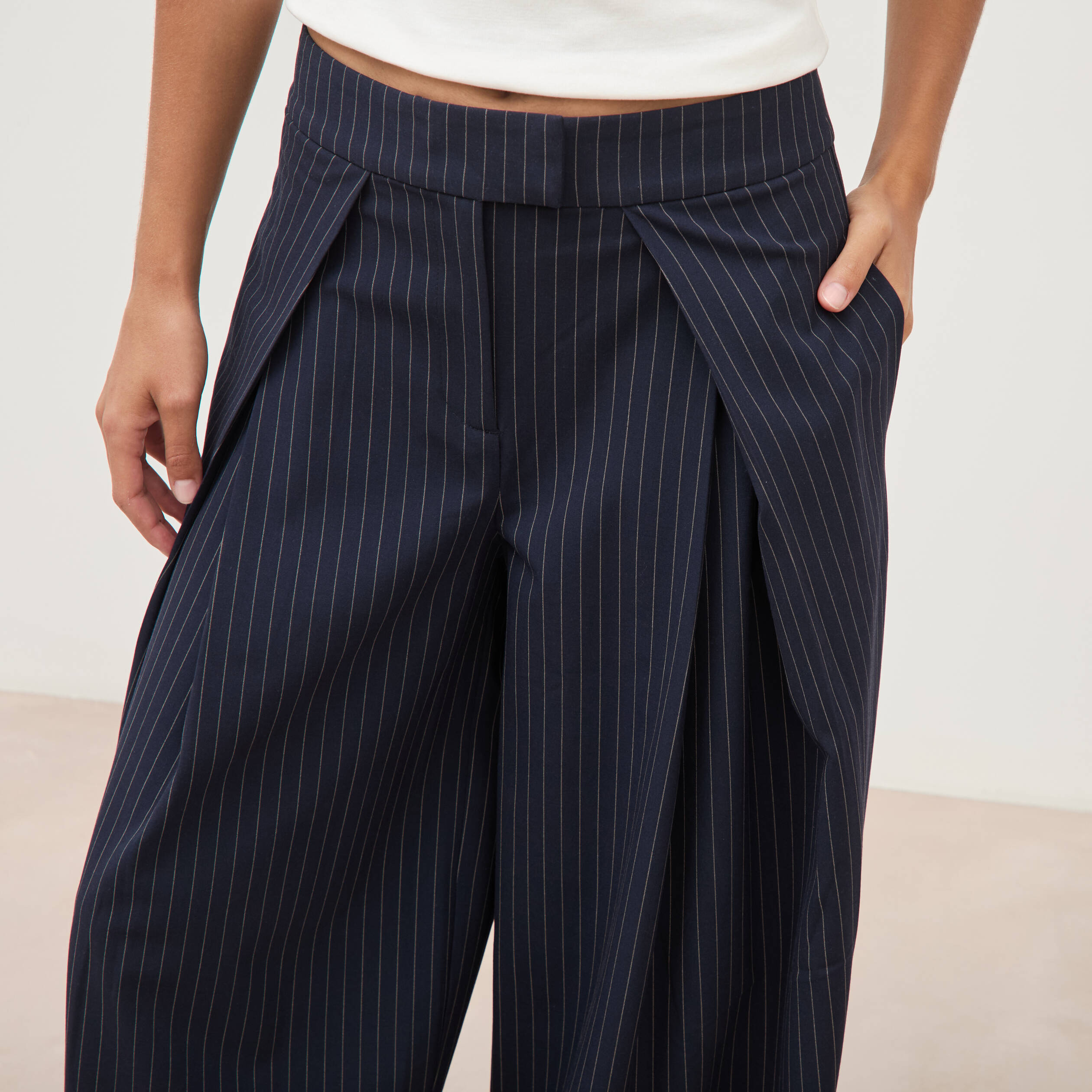 Pantalon ample taille standard bleu marine femme