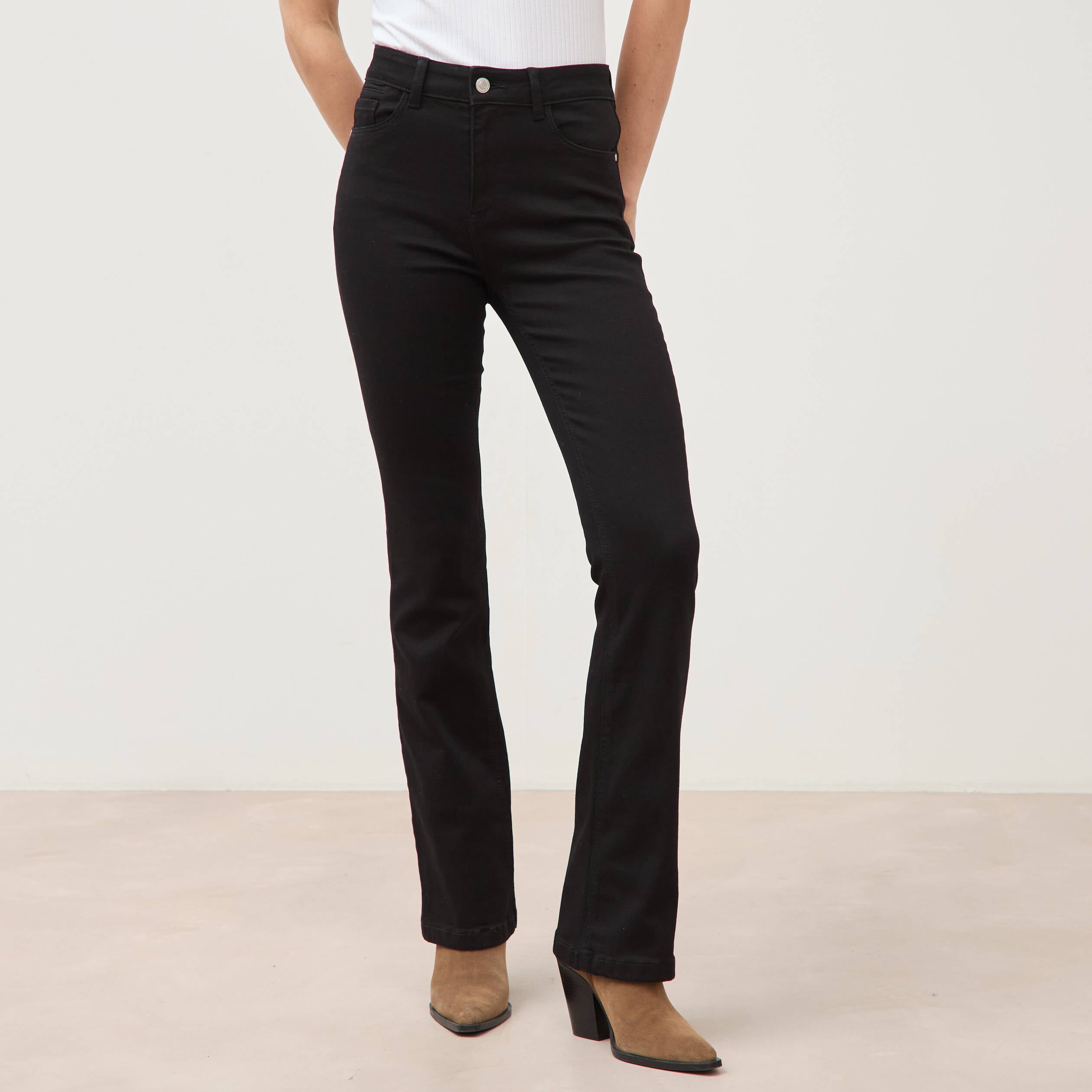 Jeans bootcut taille haute denim noir femme