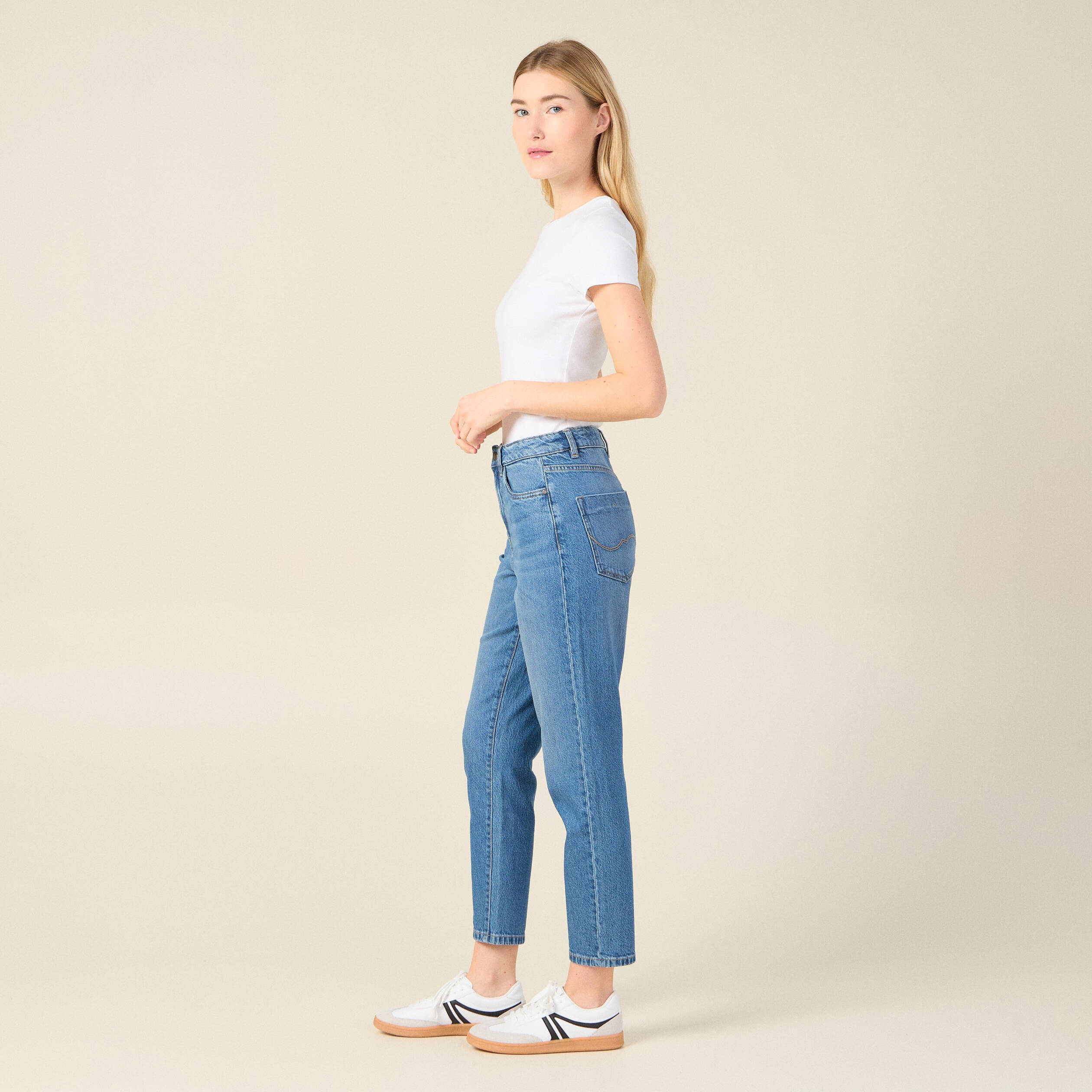 Jeans mom 7/8ème denim stone femme