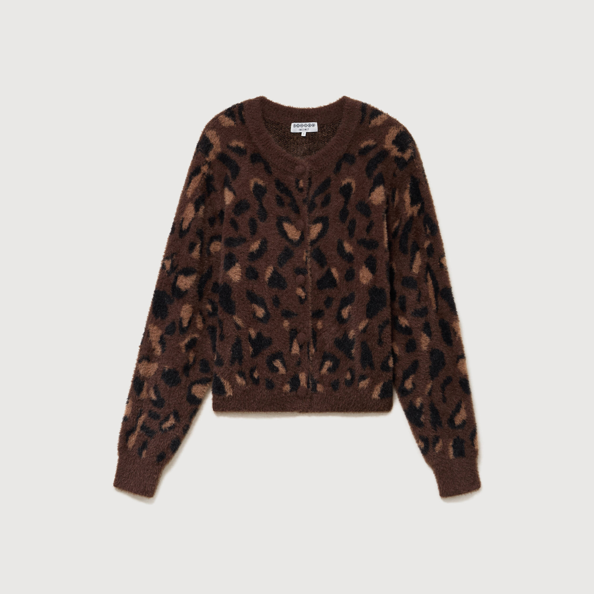 Gilet manches longues col rond marron fonc&eacute; femme