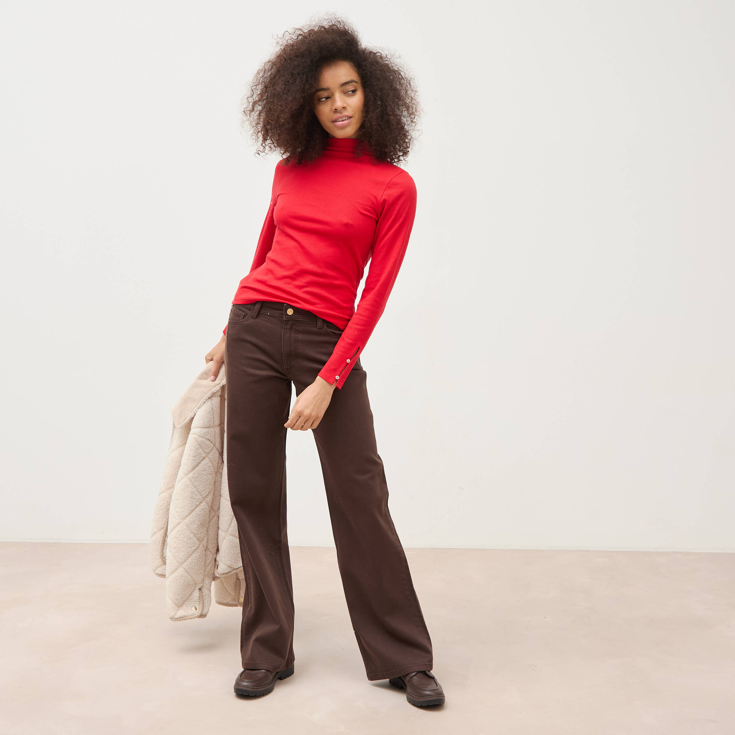 T-shirt cintr&eacute; manches longues rouge femme