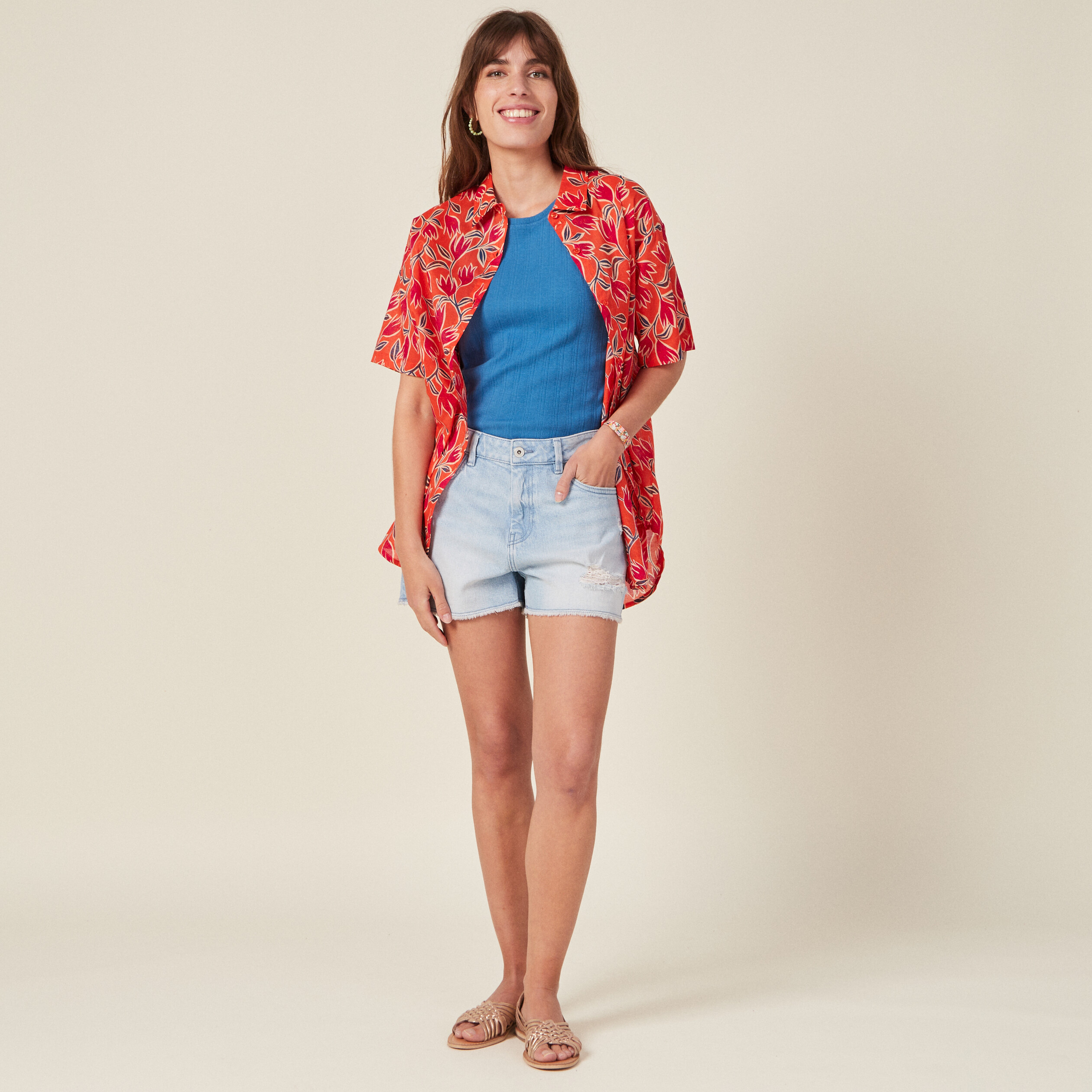 Chemisier Columbia Sport Wear Femme – Manches Courtes, Orange, Taille M, à Carreaux, Occasion