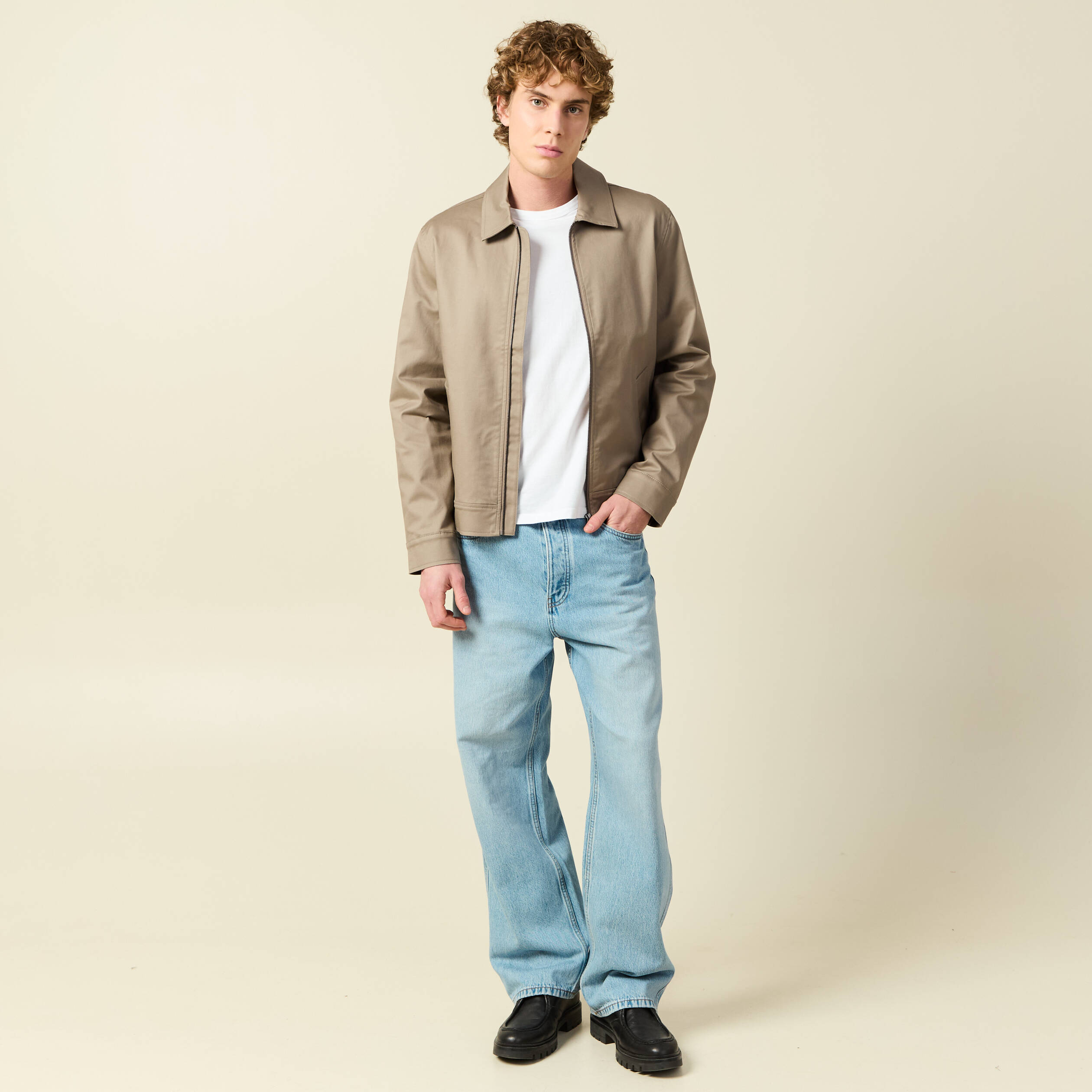 Blouson manches longues doubl&eacute; taupe homme