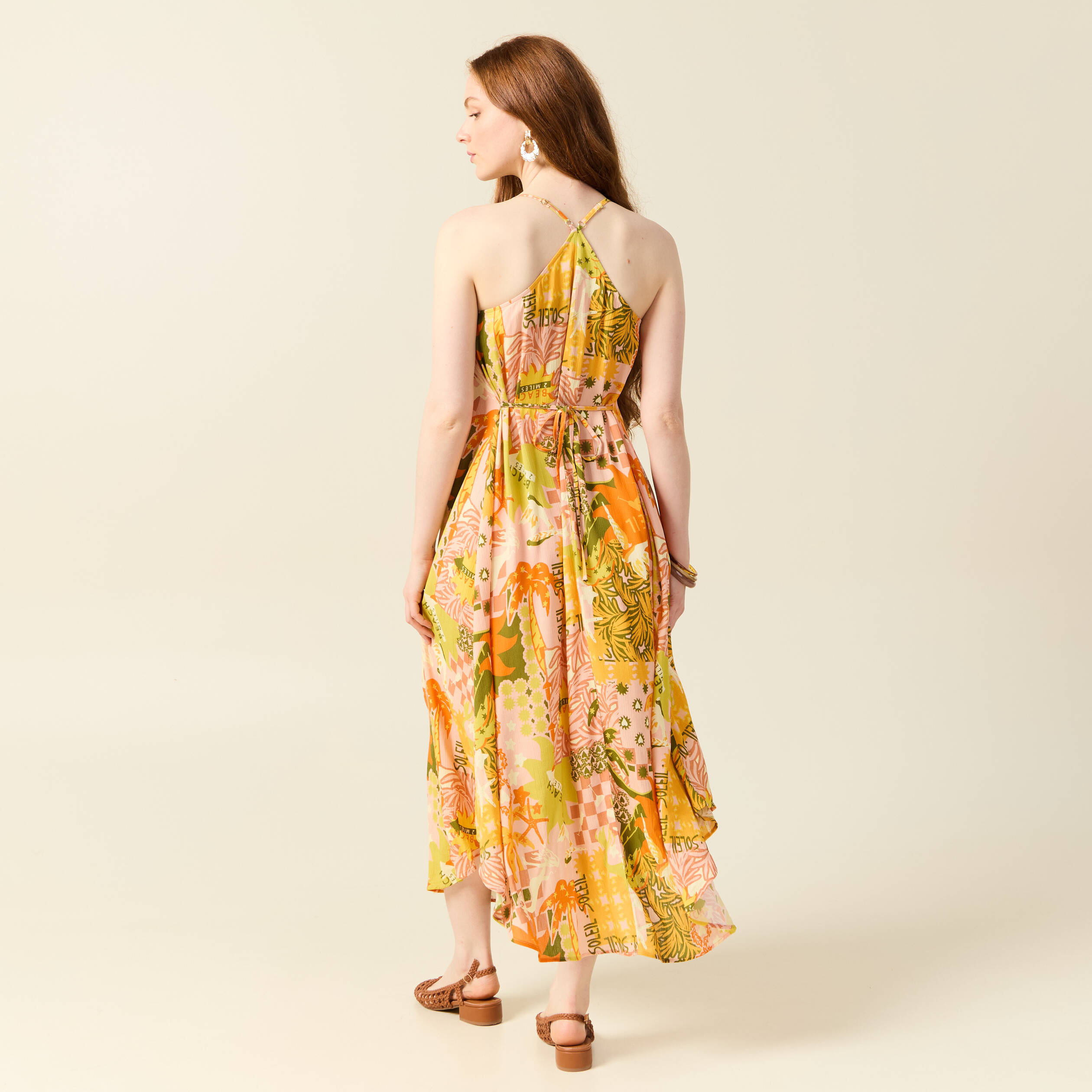 robe longue droite orange corail femme Robe longue droite orange corail femme