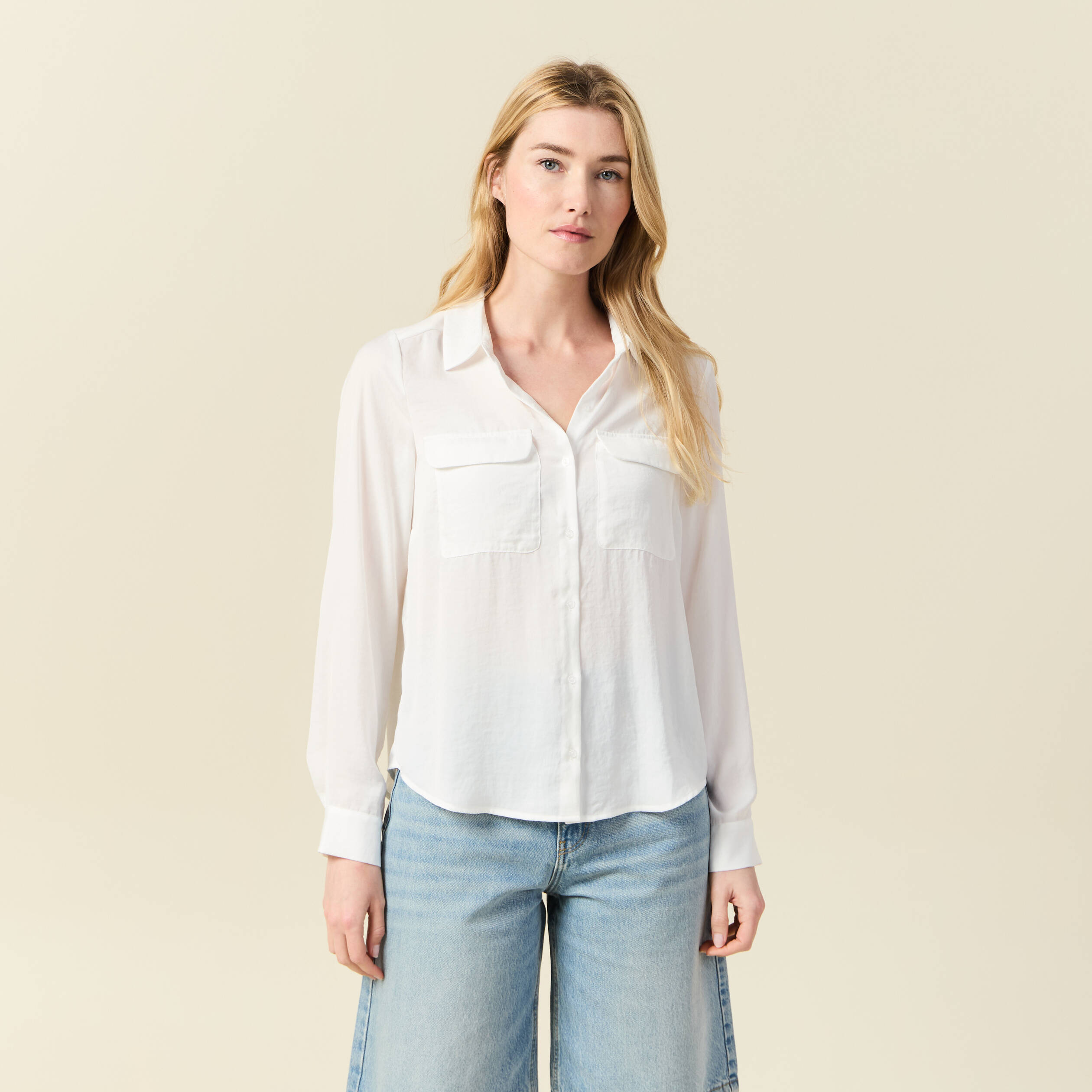 chemise manches longues satin ecru femme Chemise manches longues satin ecru femme