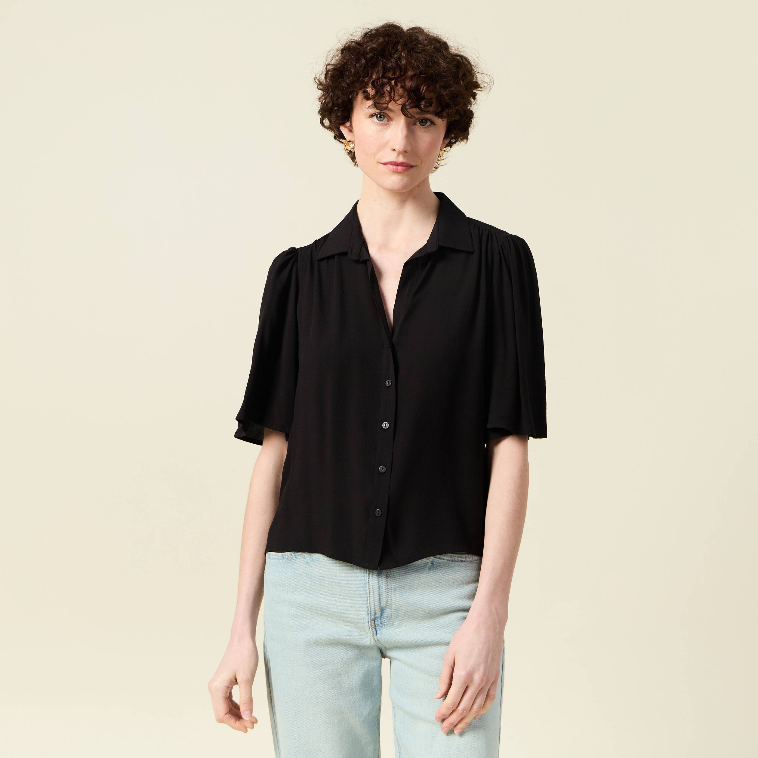 Chemise Splendid Col Manches Courtes - Femme, Coton 100%, Noire, Taille S, Très Bon état
