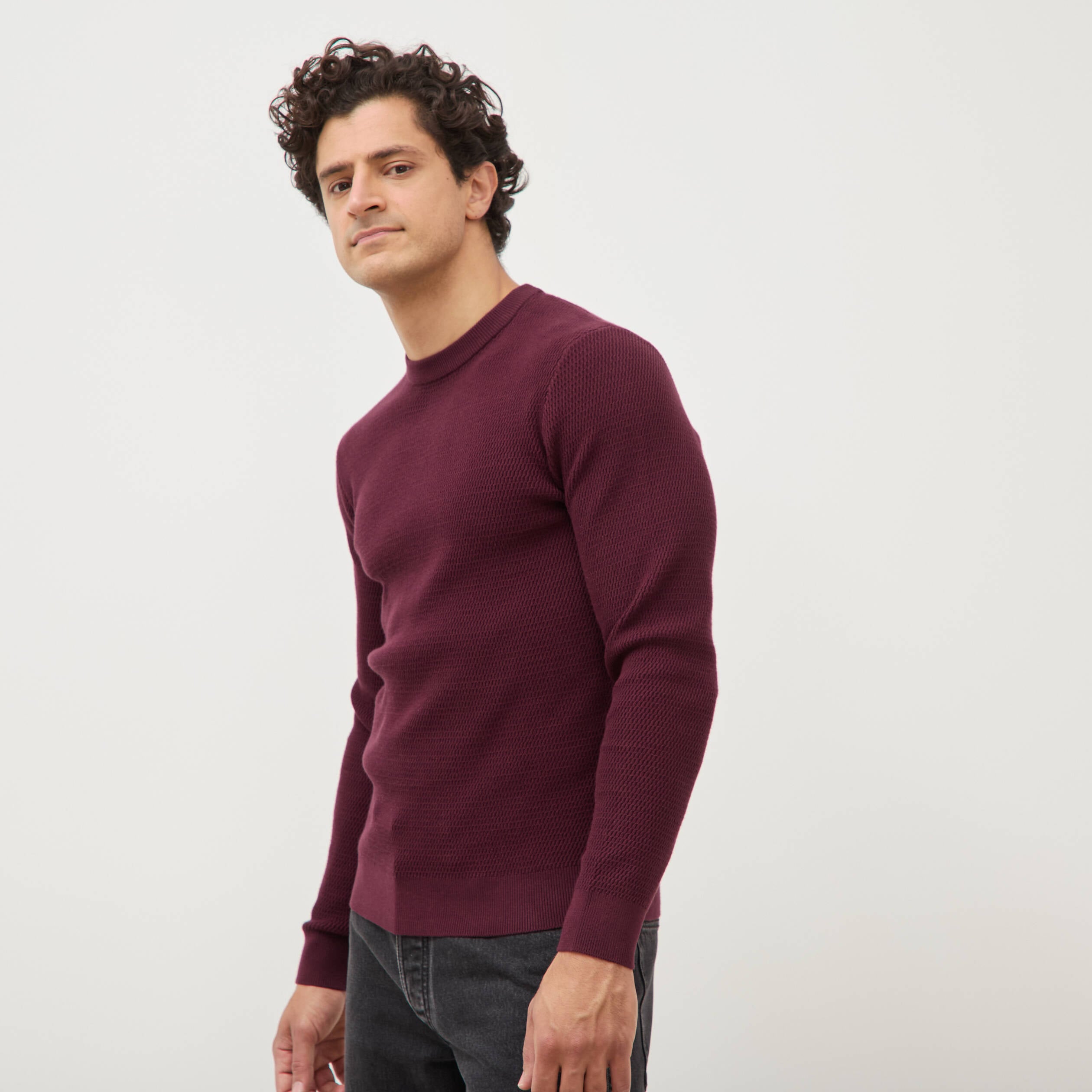 Pull droit manches longues prune homme
