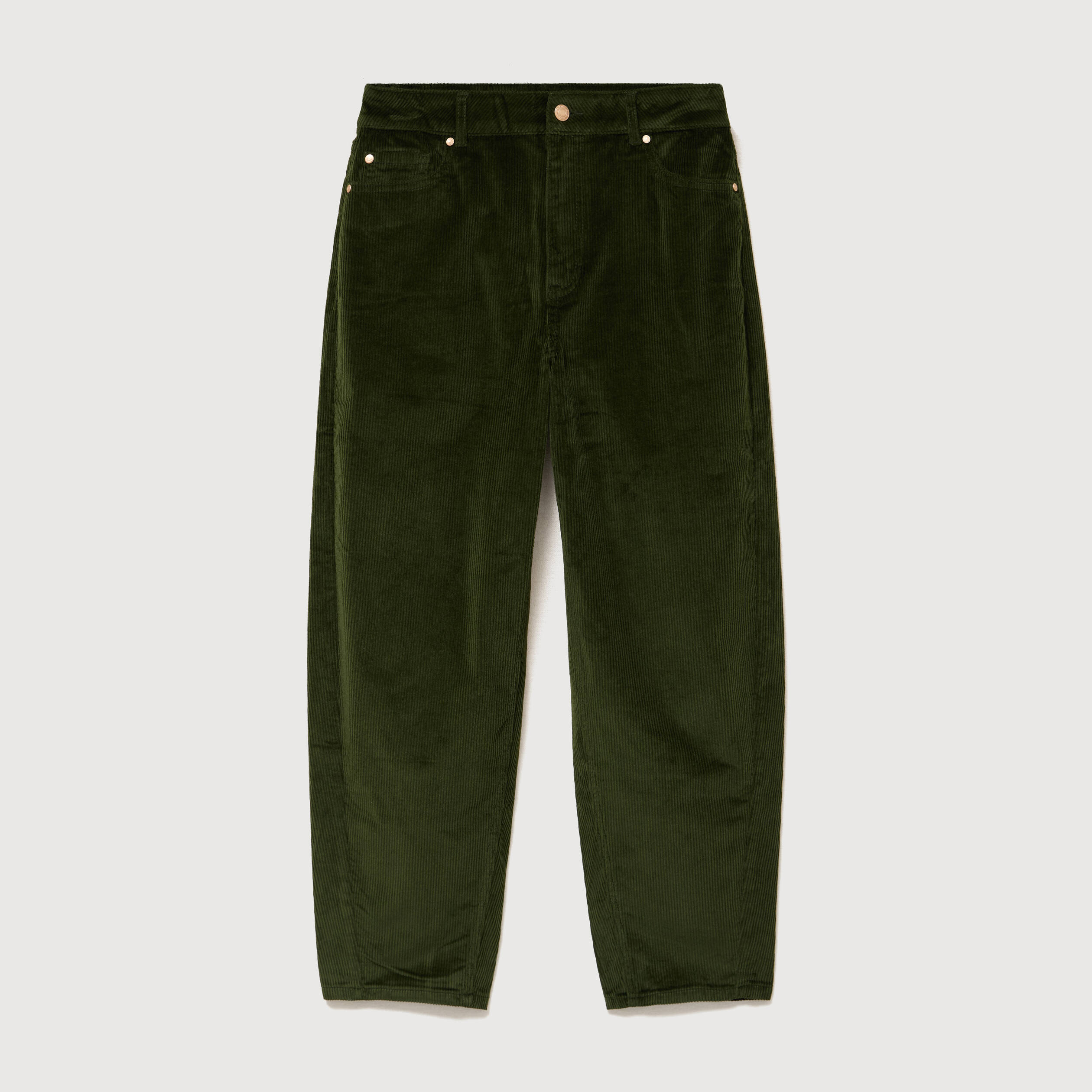 Pantalon taille haute velours resserr&eacute; vert fonc&eacute; femme