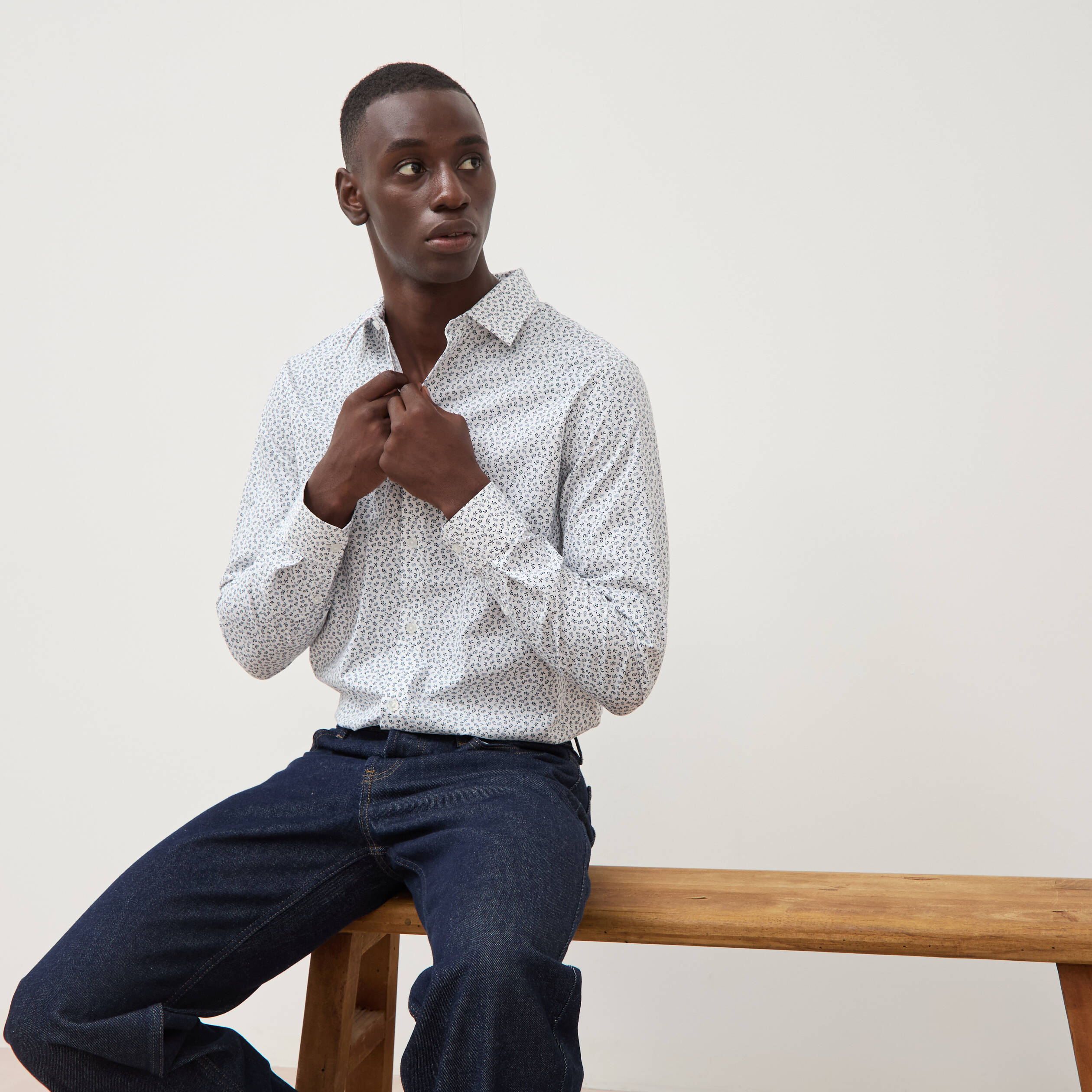 Chemise en coton manches longues blanc homme