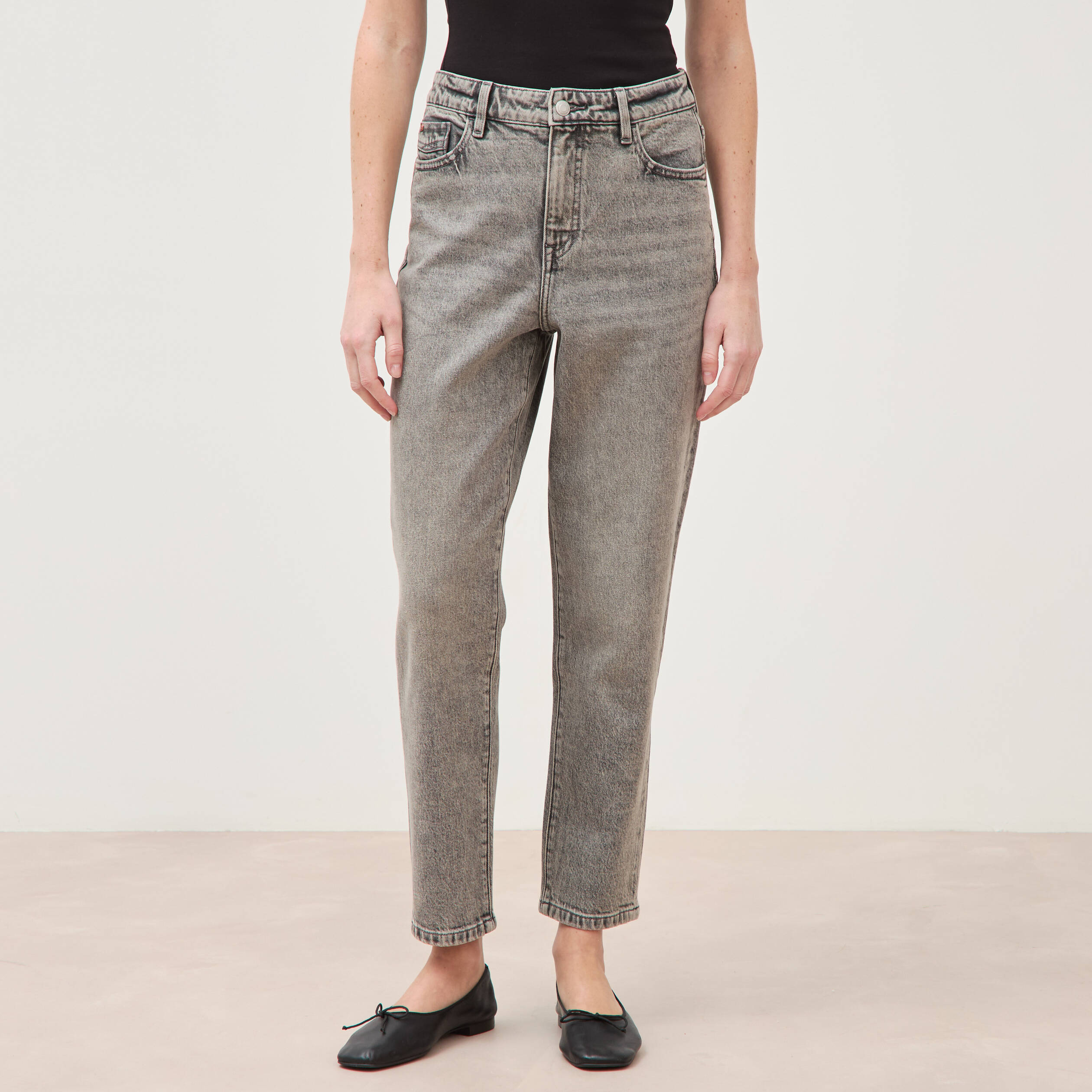 Jeans mom 7/8&egrave;me denim gris femme