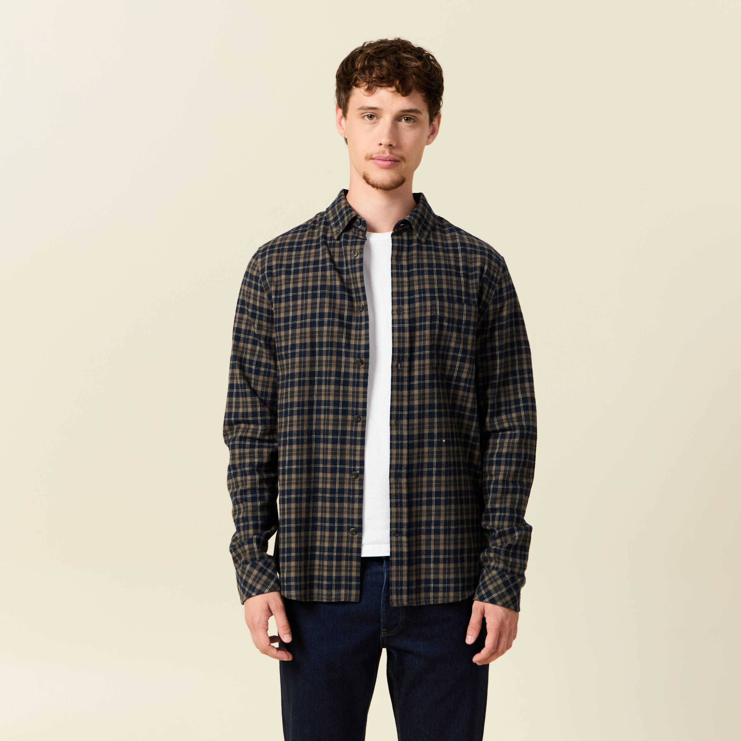 Pull col polo manches courtes en maille - kaki | be camaïeu