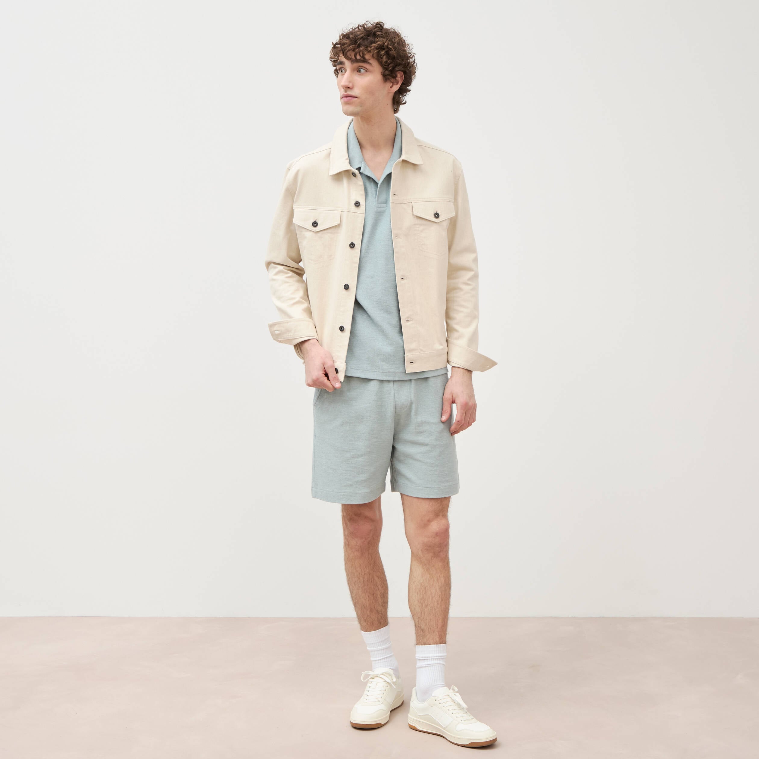 Short droit avec cordon vert clair homme