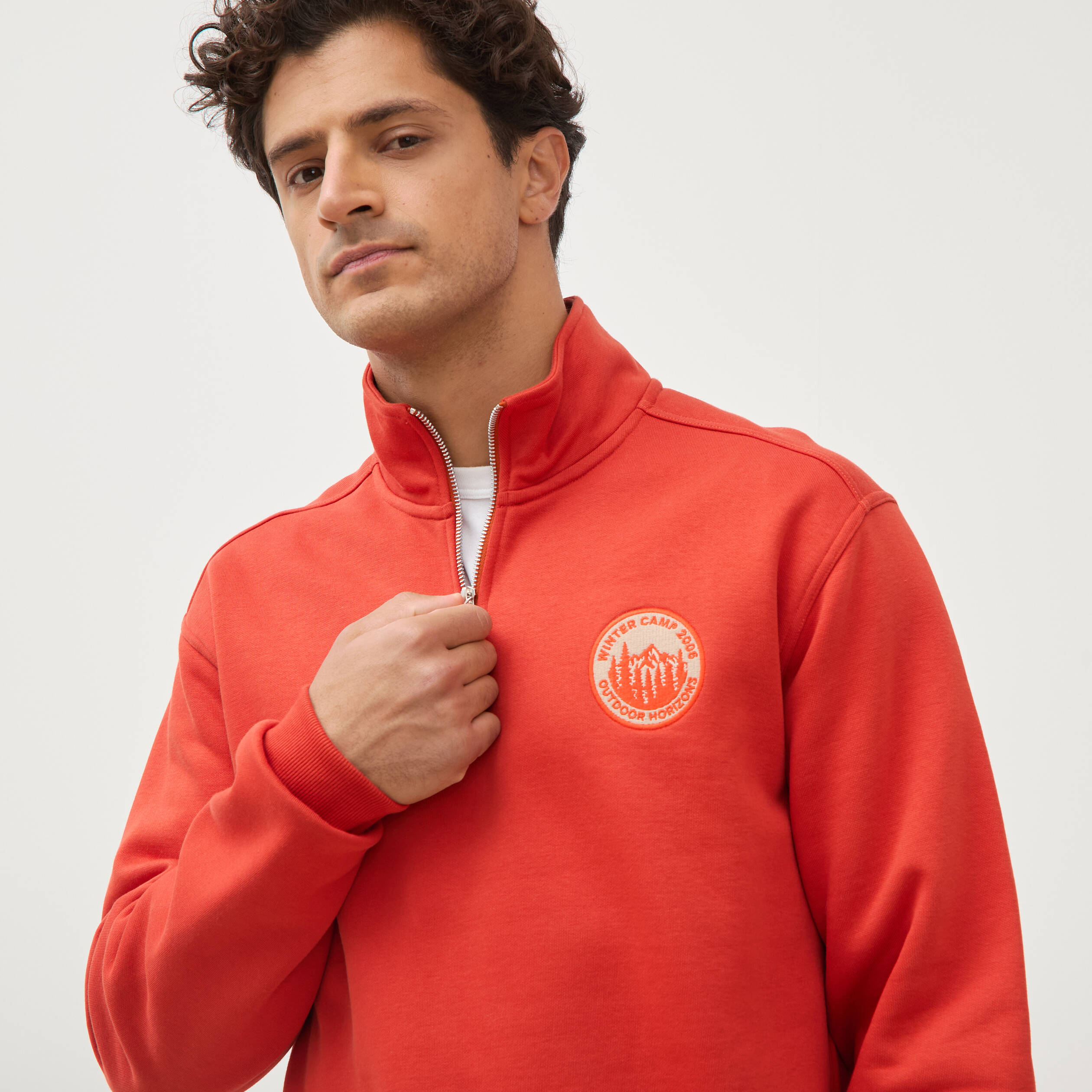 Sweat col camionneur manches longues orange fonc&eacute; homme