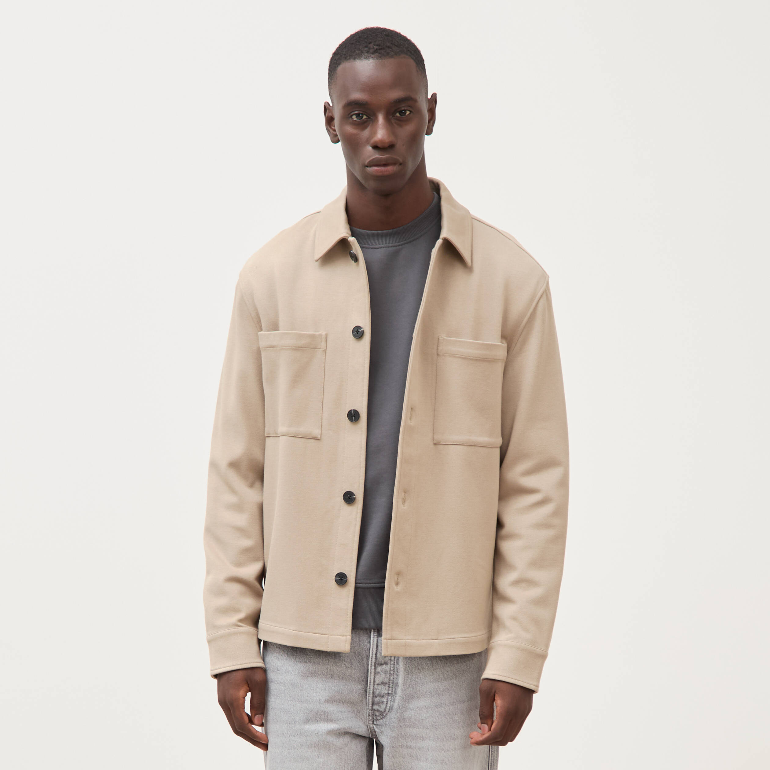 Surchemise manches longues col am&eacute;ricain taupe homme