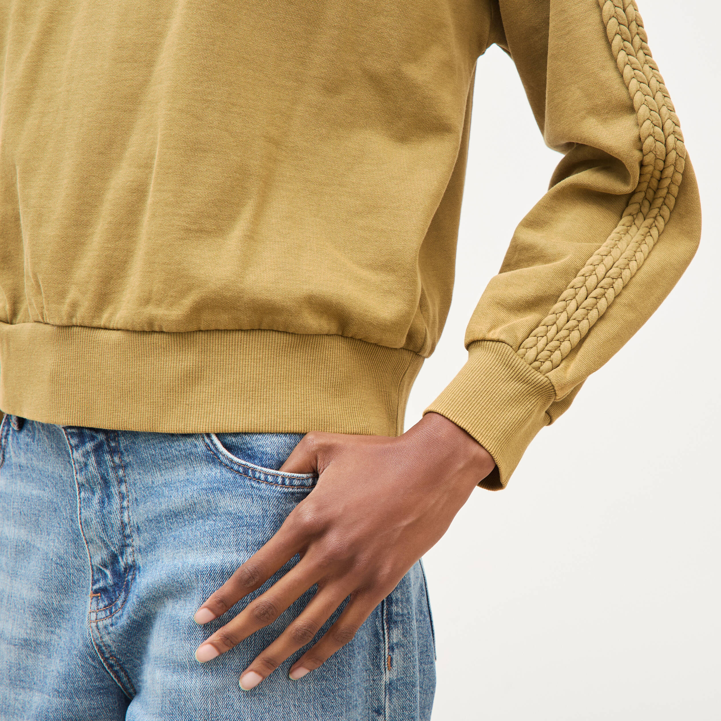 Sweat droit en coton manches longues camel femme