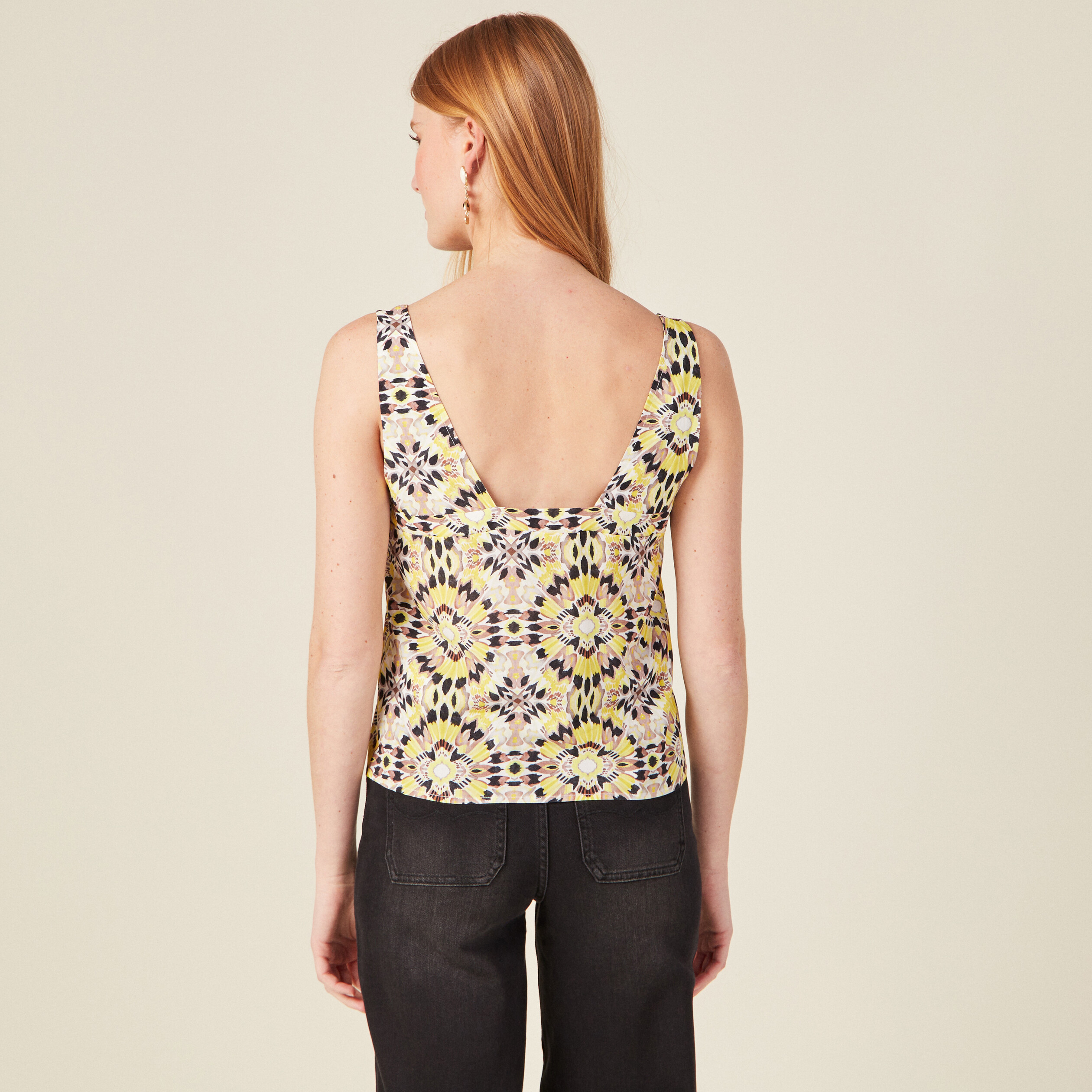 Blouse bretelles larges jaune femme