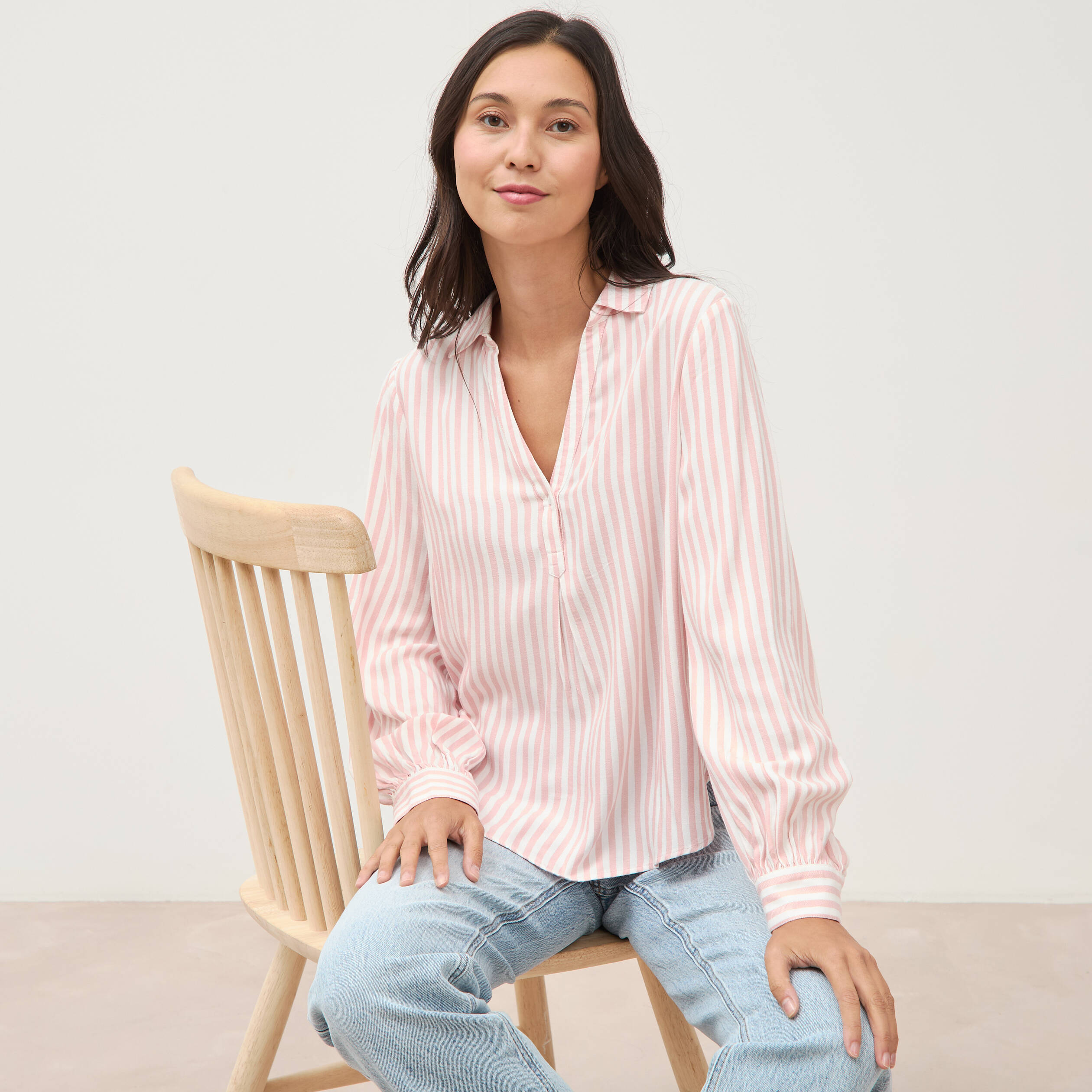 Blouse manches longues rose clair femme