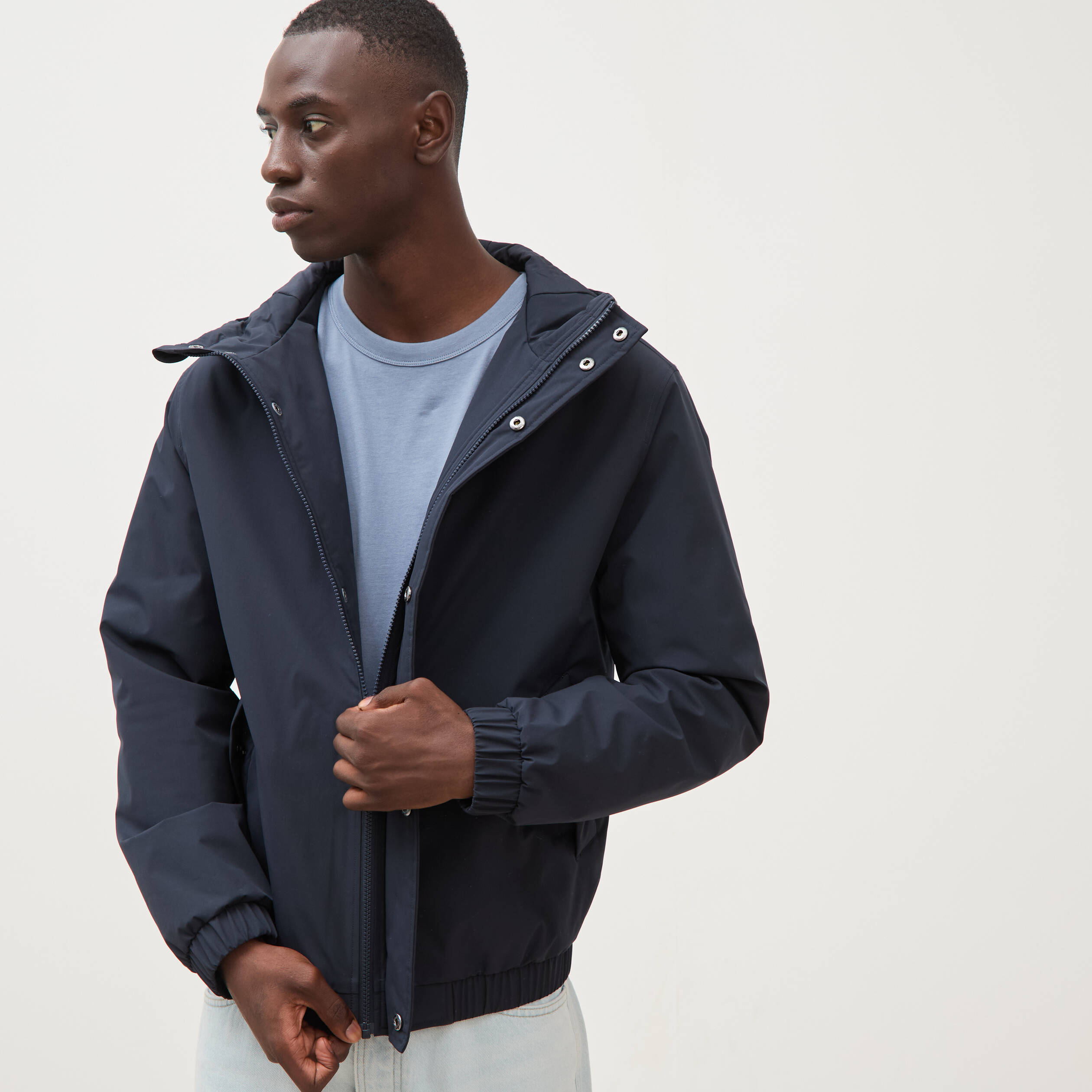 Parka coupe r&eacute;guli&egrave;re &agrave; capuche bleu marine homme
