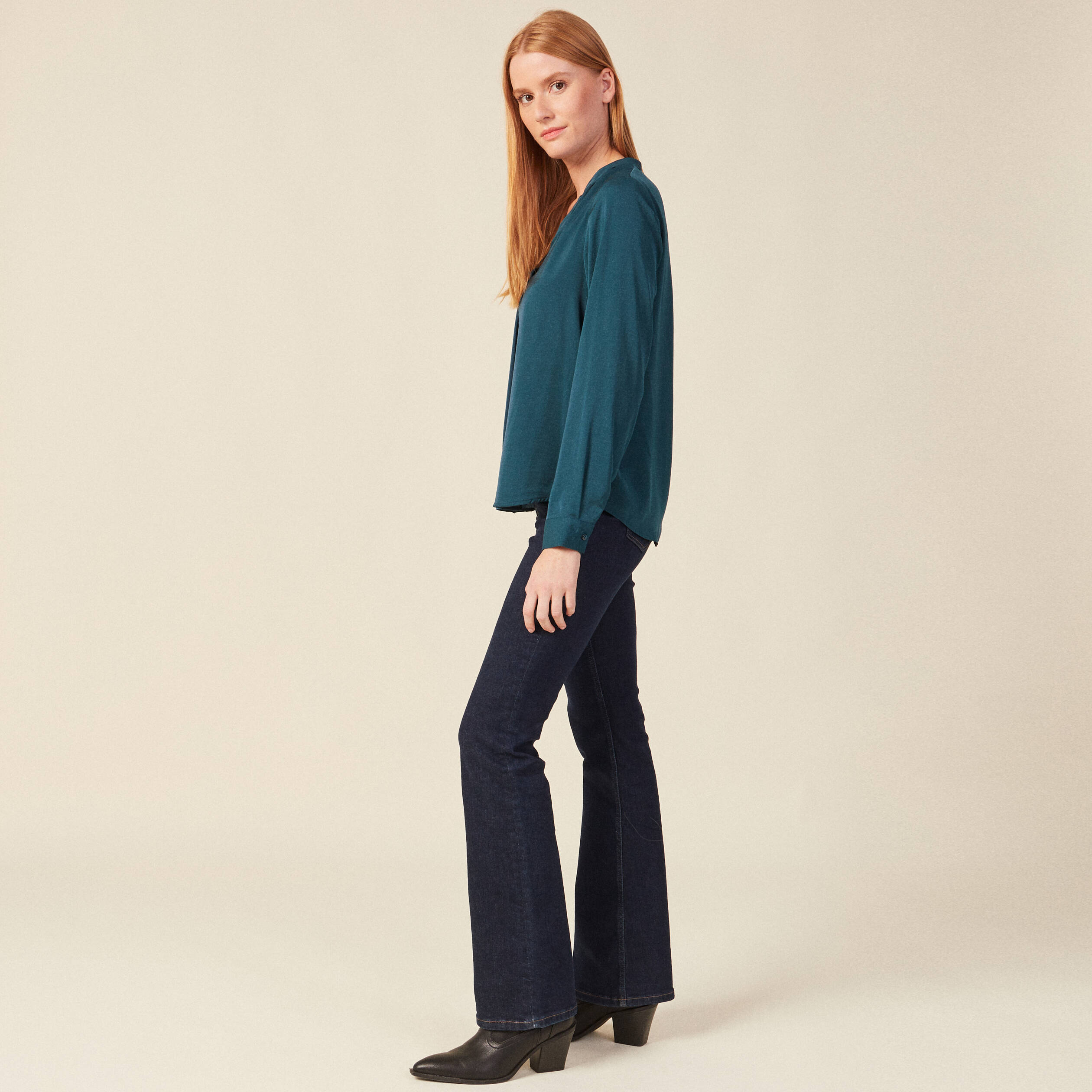 Blouse manches longues bleu canard femme