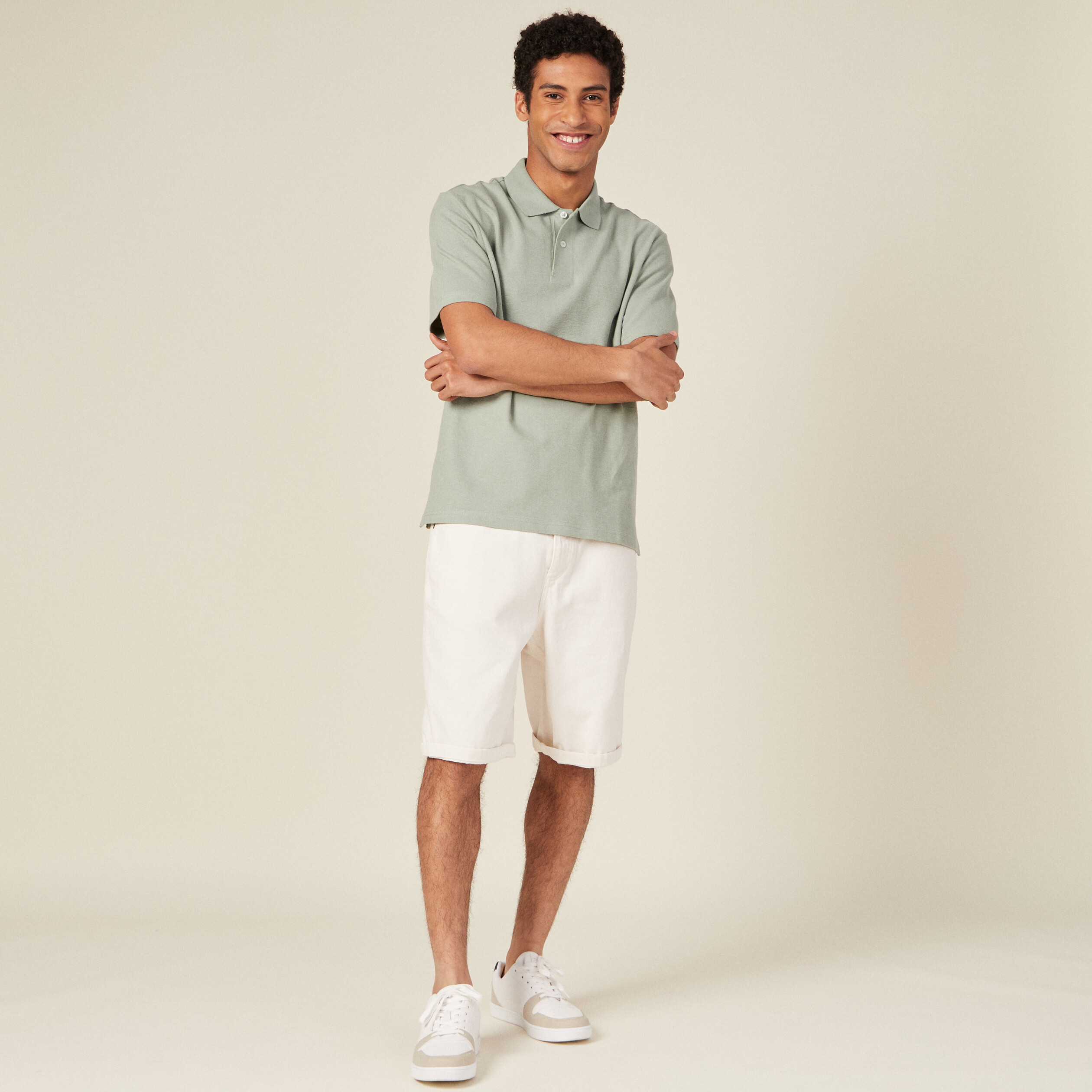 Polo manches courtes vert olive homme