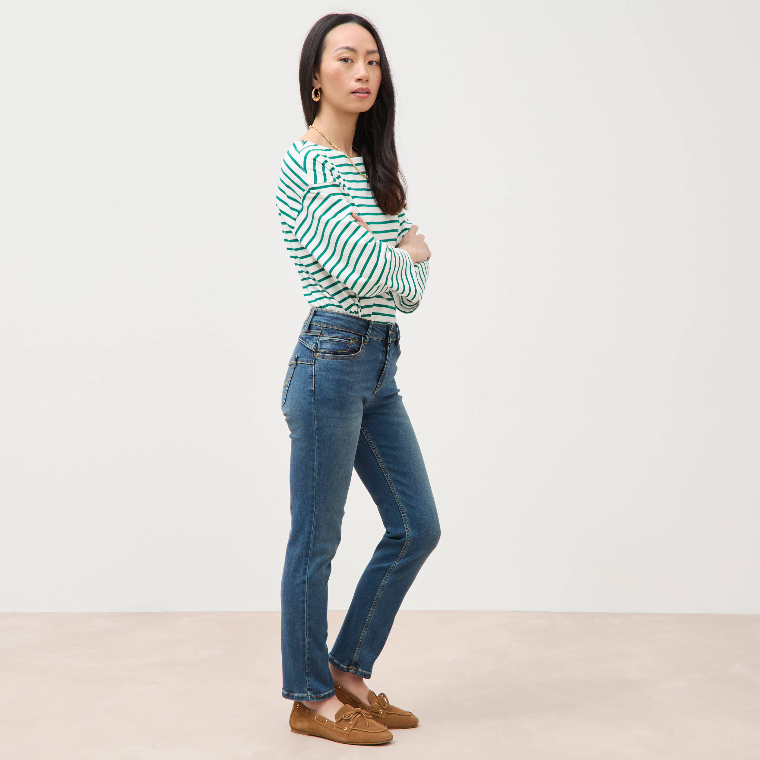 Jeans regular 7/8&egrave;me denim stone femme