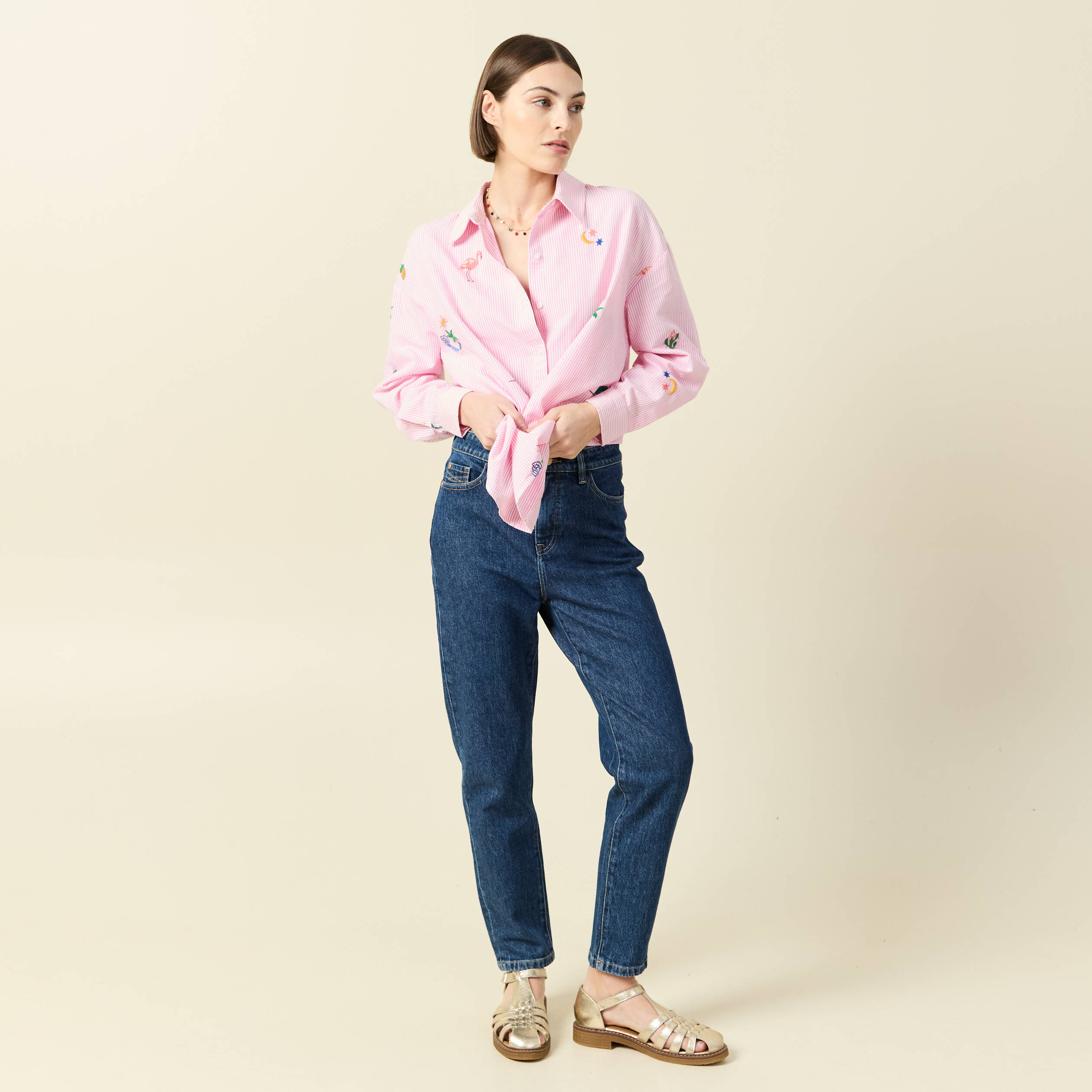 Chemise manches longues rose femme