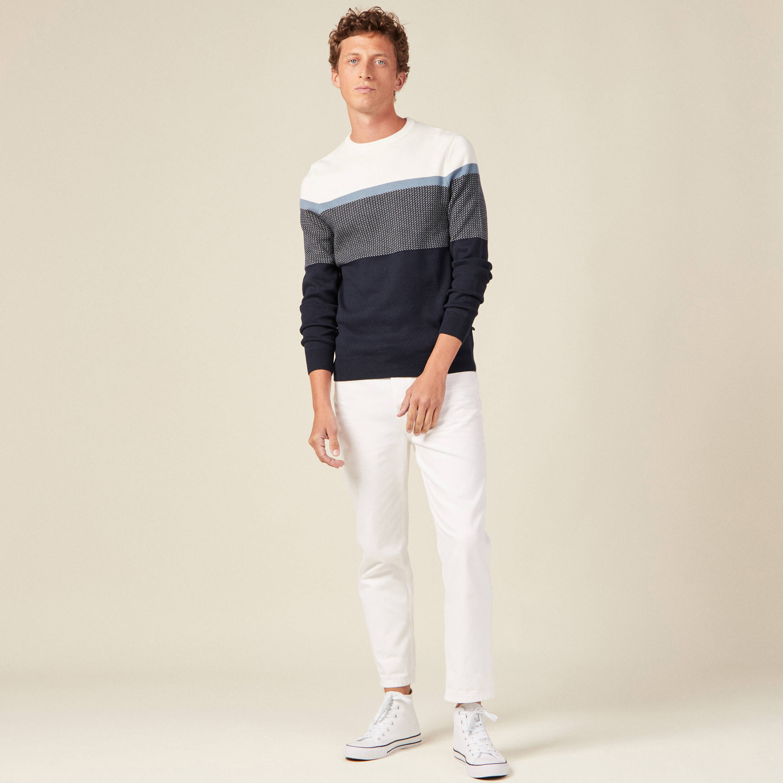 Pull manches longues bleu marine homme