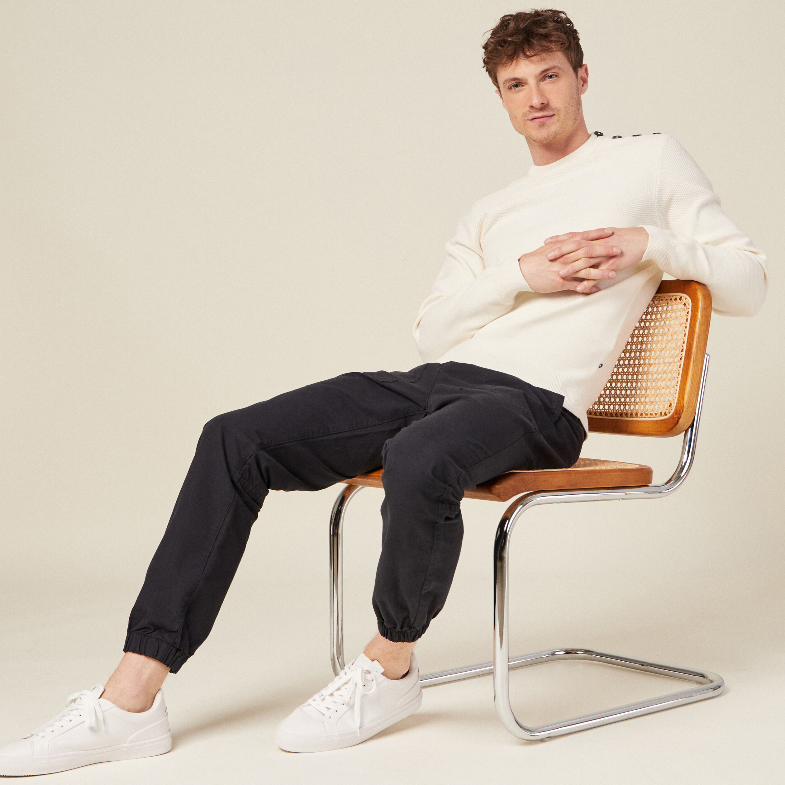 Pull manches longues à boutons ecru homme