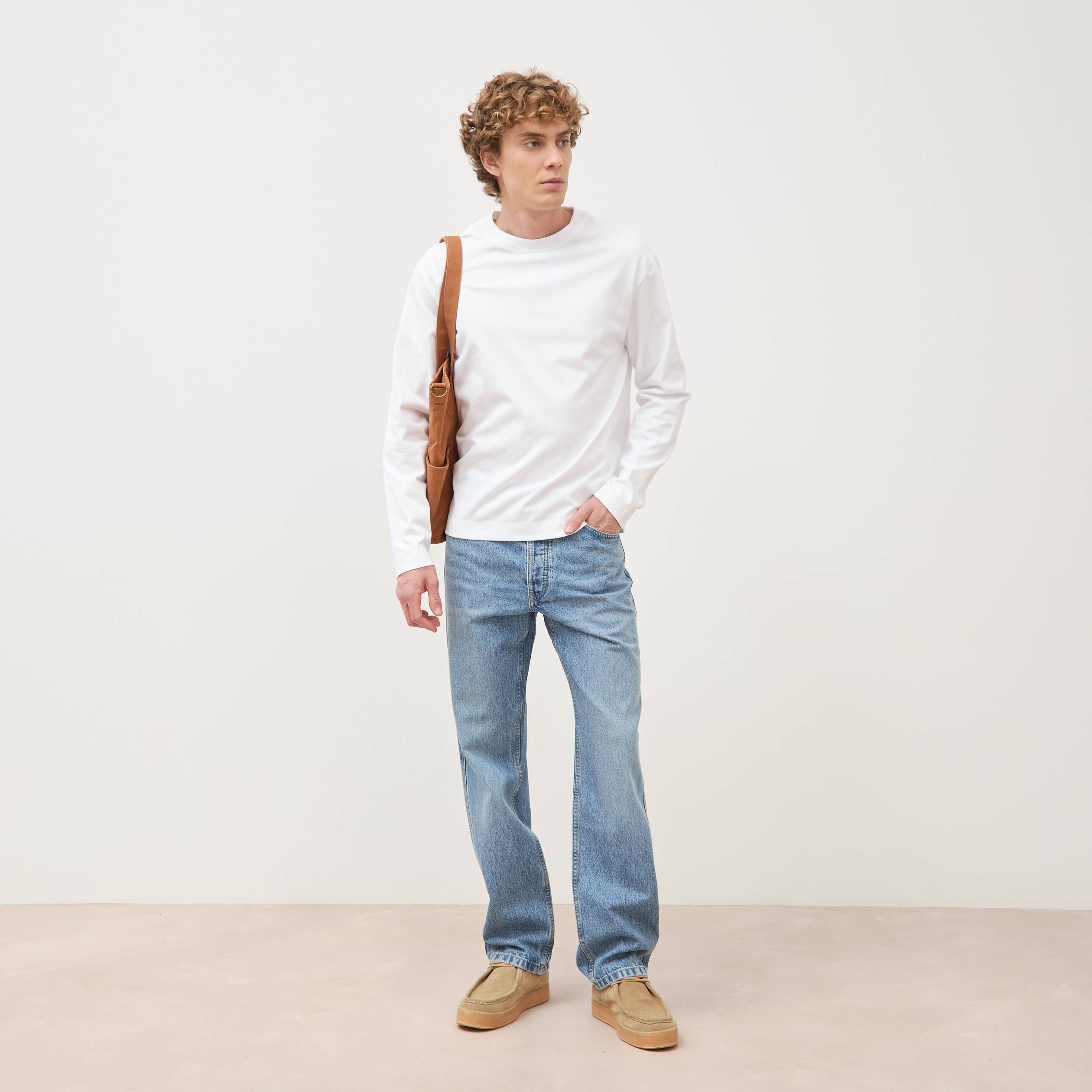 T-shirt en coton manches longues blanc homme