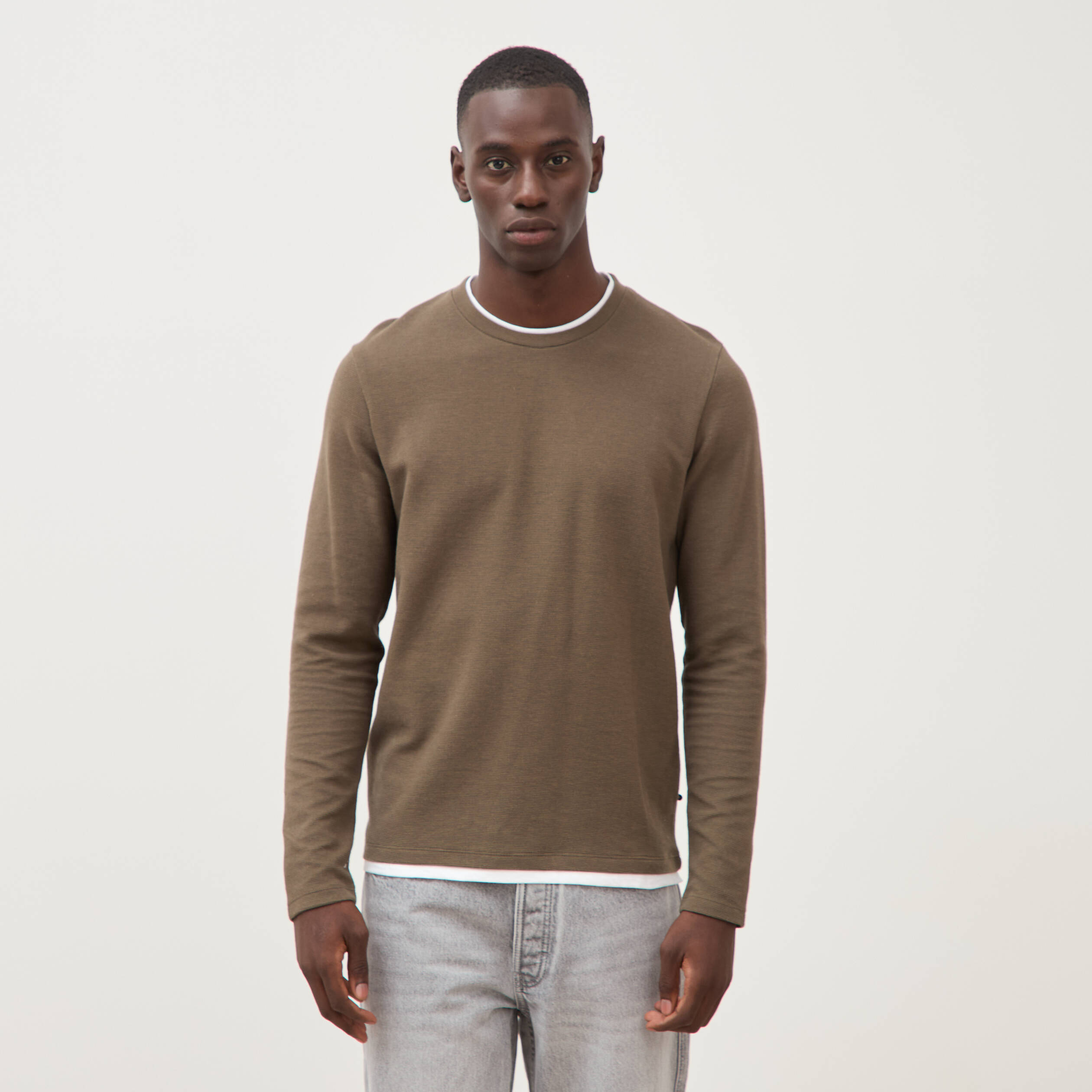 T-shirt manches longues taupe homme