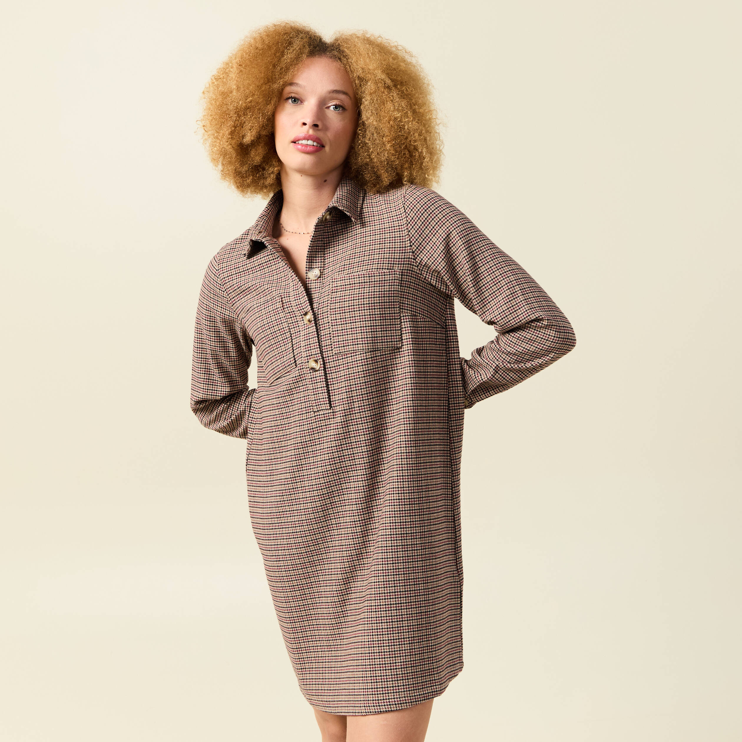 Robe manches longues beige femme