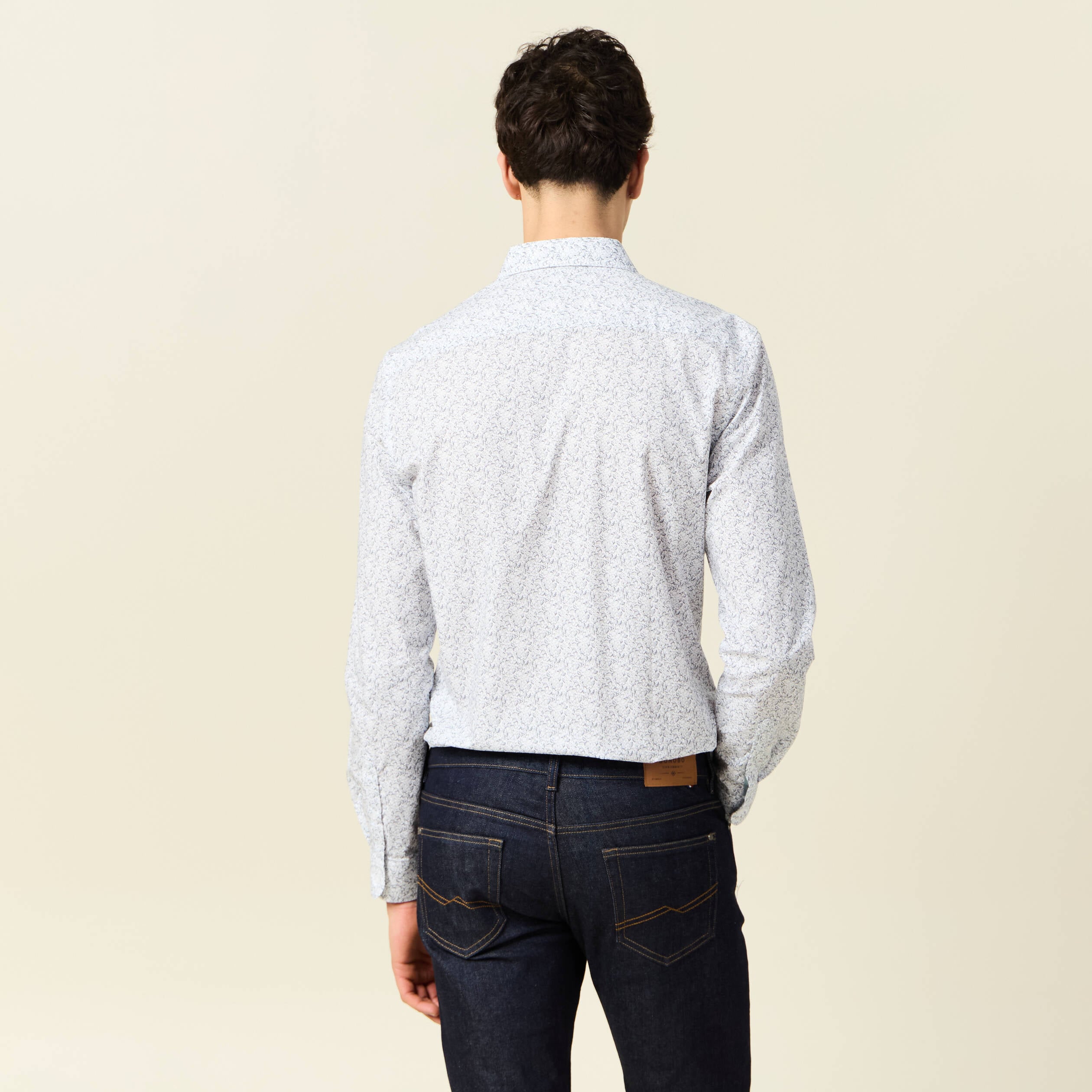 Chemise cintr&eacute;e en coton manches longues gris homme