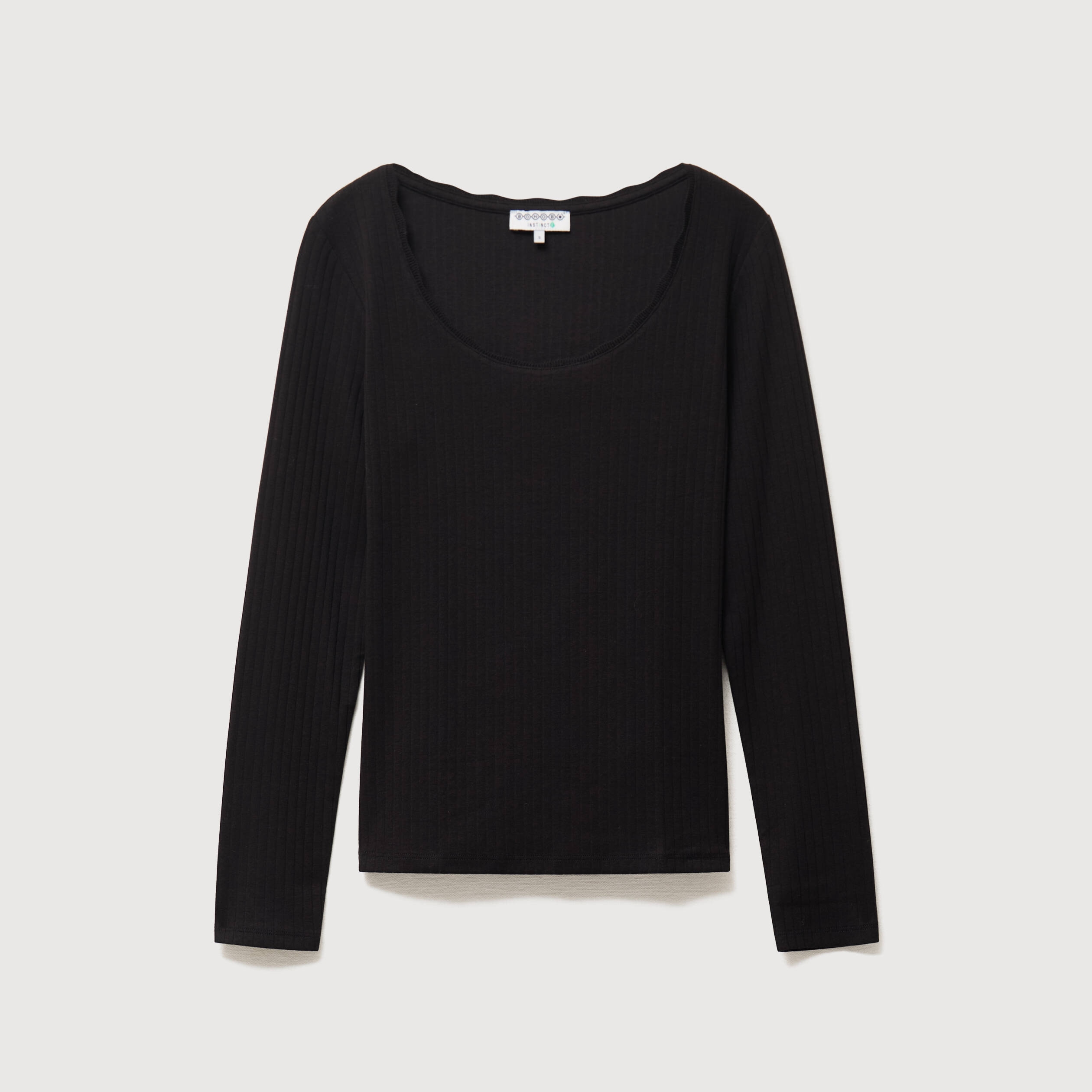 T-shirt ajust&eacute; col rond manches longues noir femme