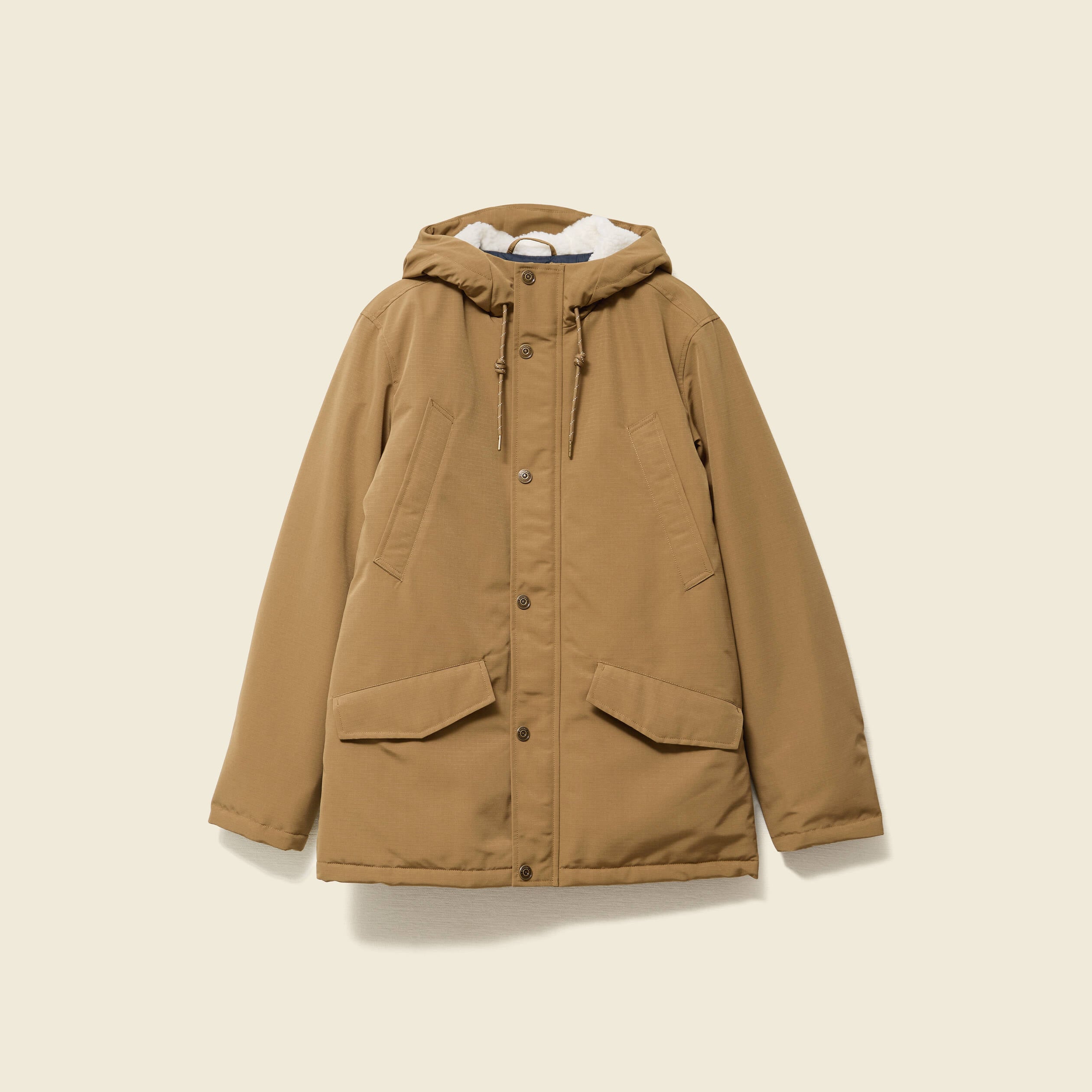 Parka droite mi-longue &agrave; capuche beige homme