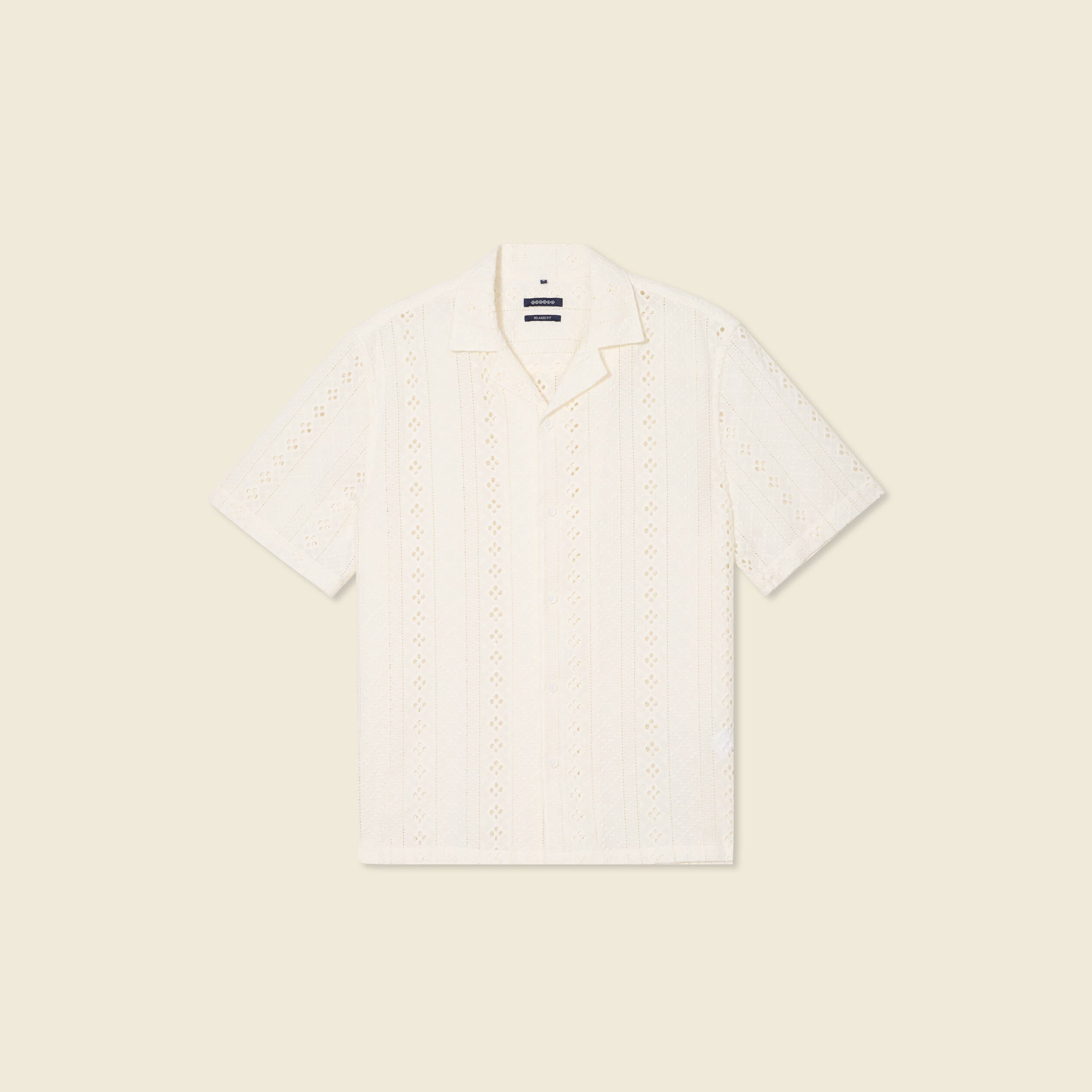 Chemise manches courtes brod&eacute;e ecru homme