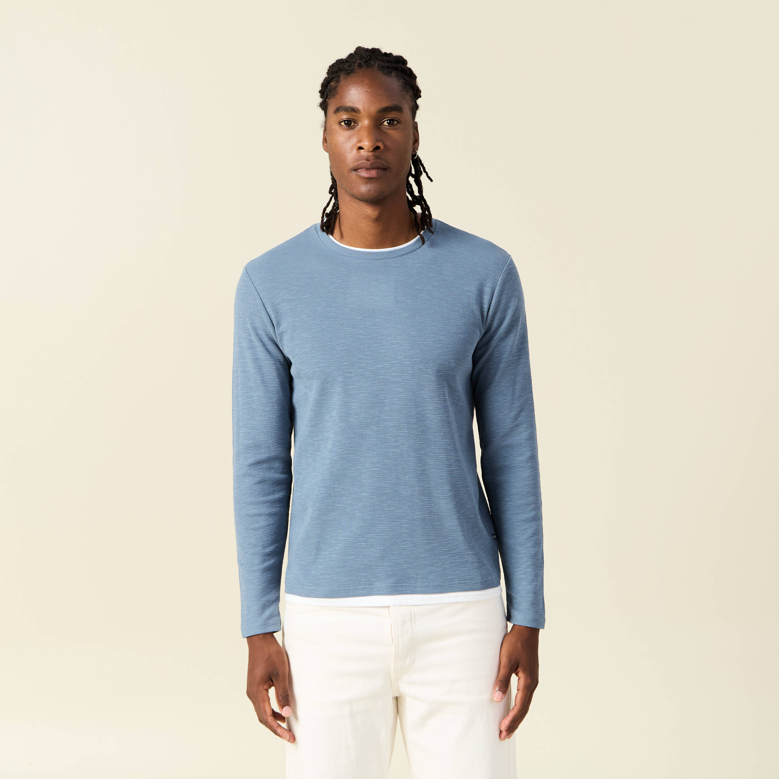 t shirt manches longues bleu gris homme T-shirt manches longues bleu gris homme