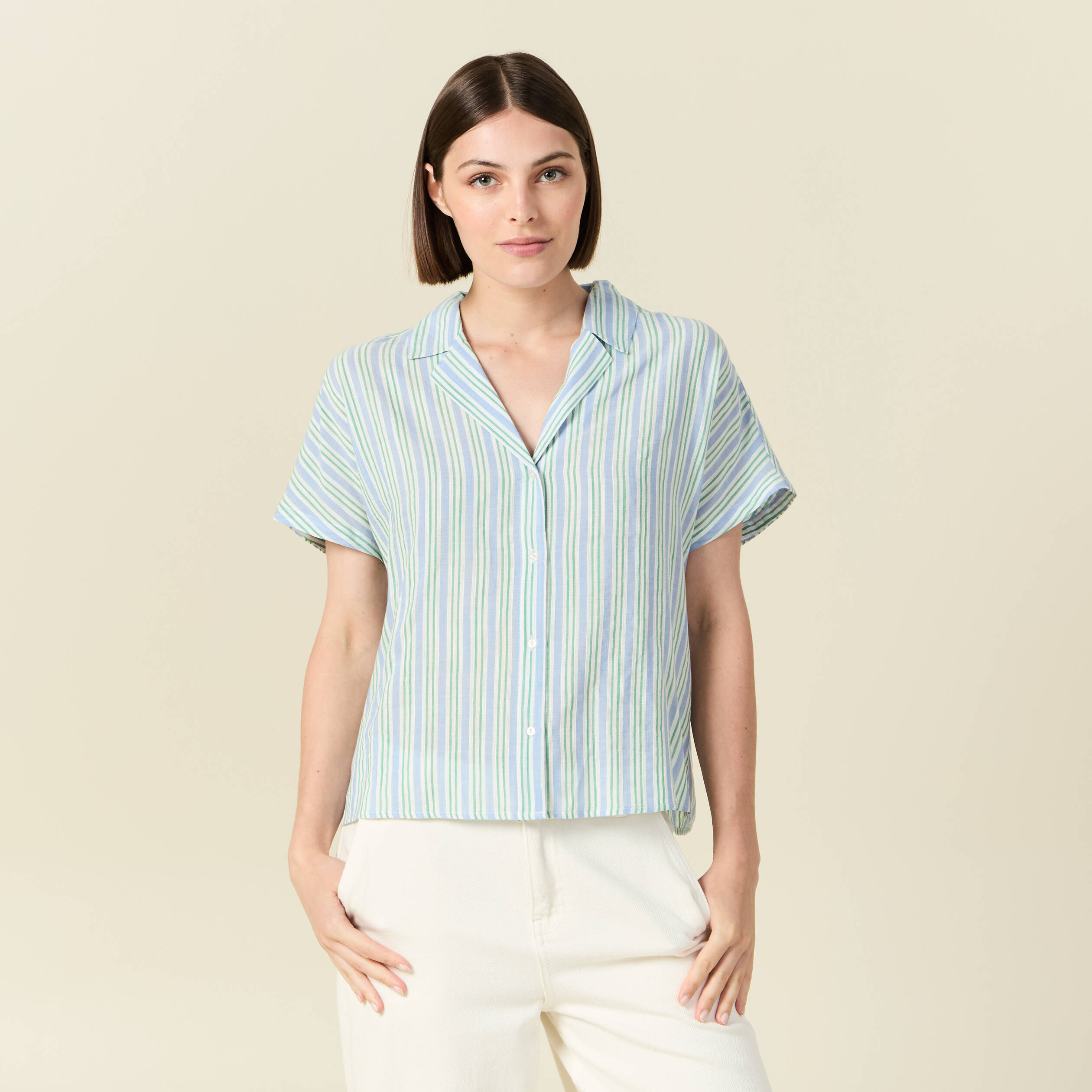 Chemise manches courtes bleu femme