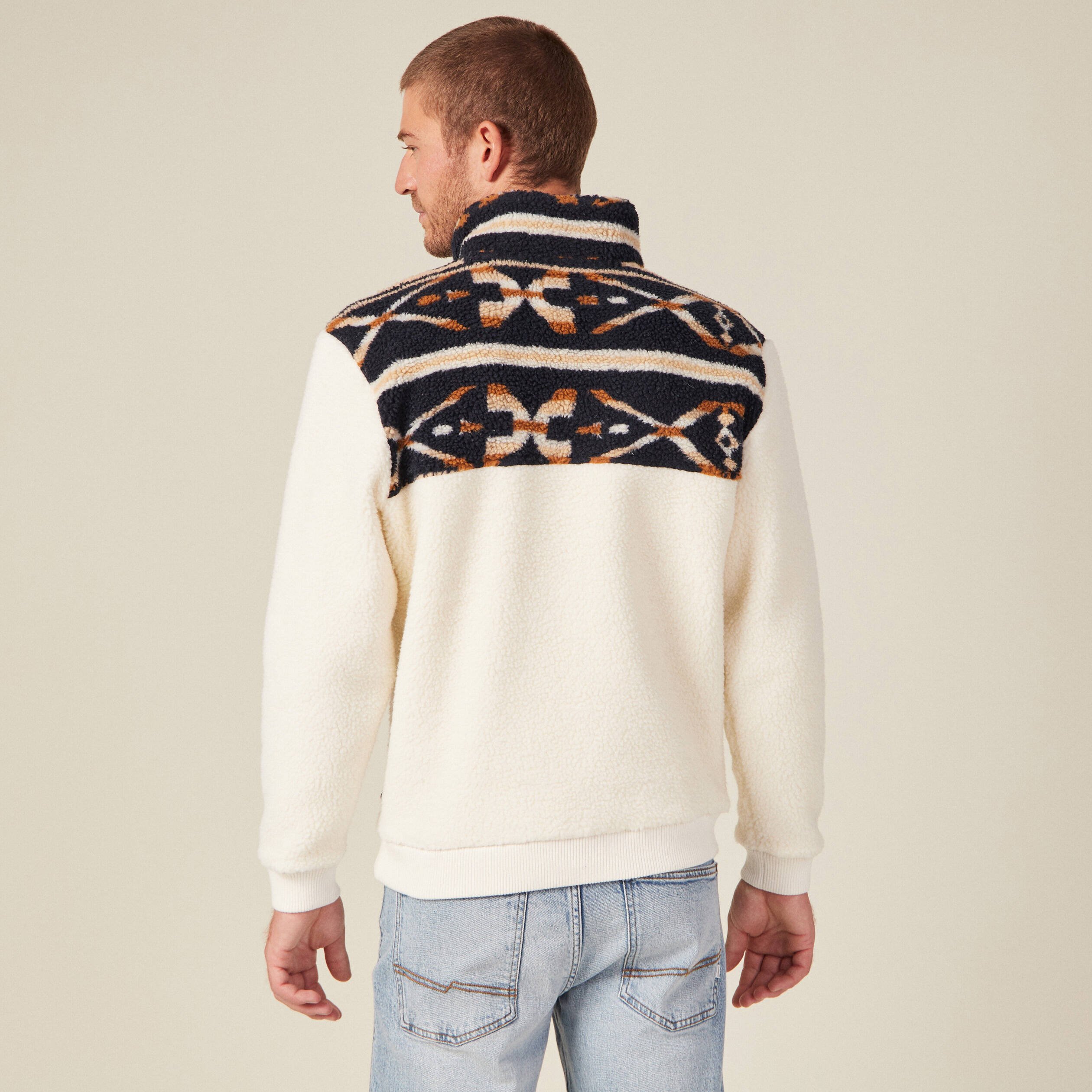 sweat col camionneur zippe ecru homme Sweat col camionneur zippé ecru homme