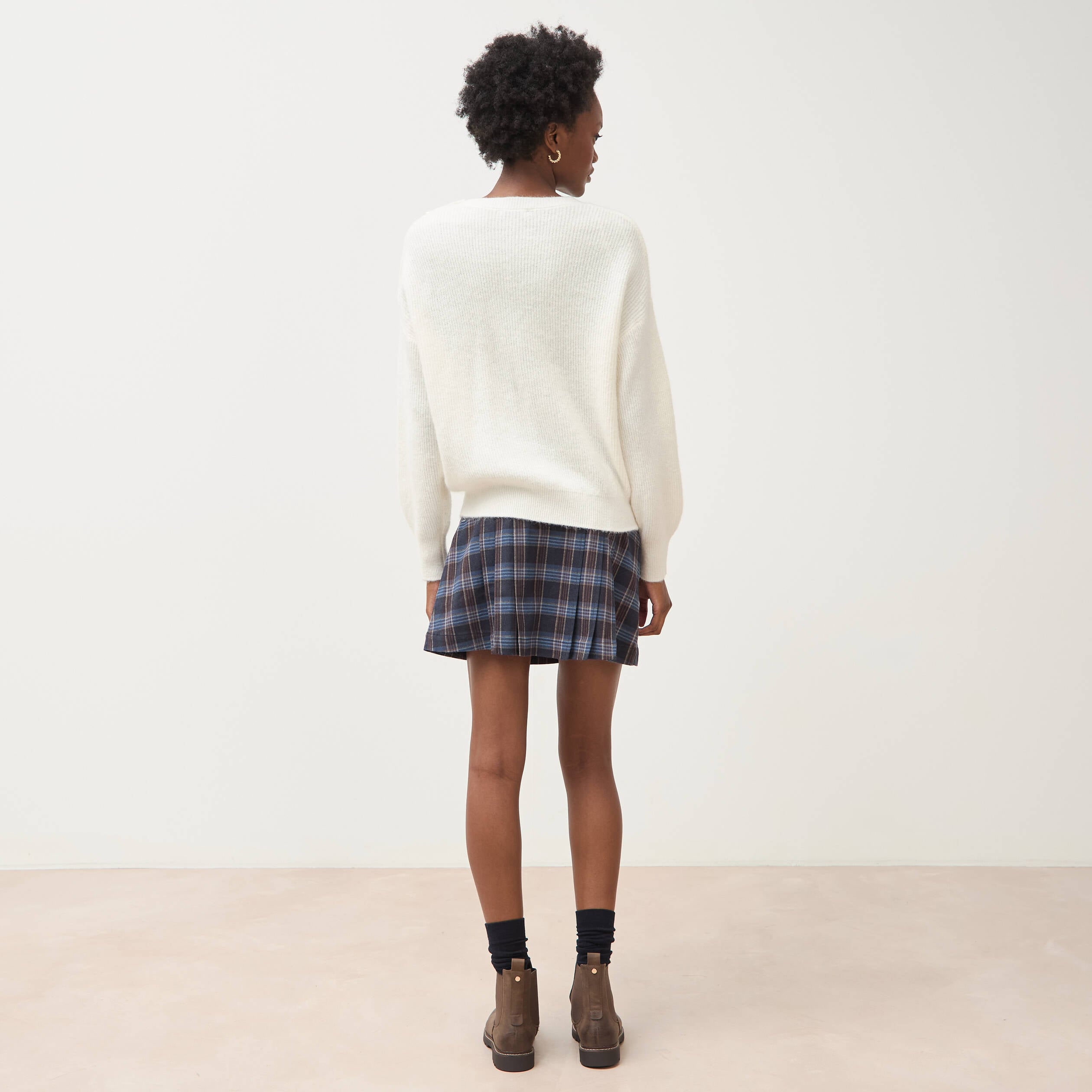 Mini-jupe doubl&eacute;e bleu gris femme