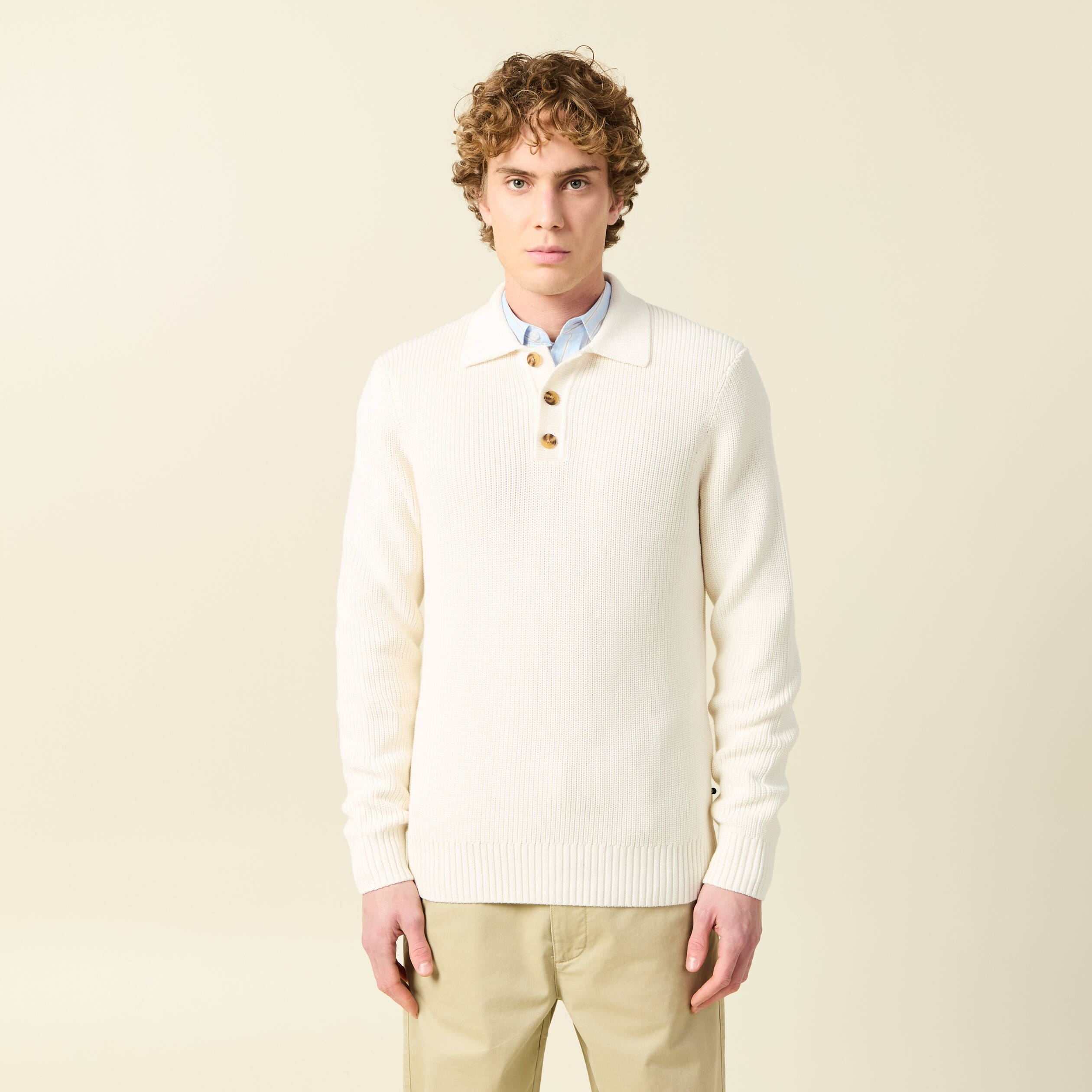 Polo manches longues ecru homme