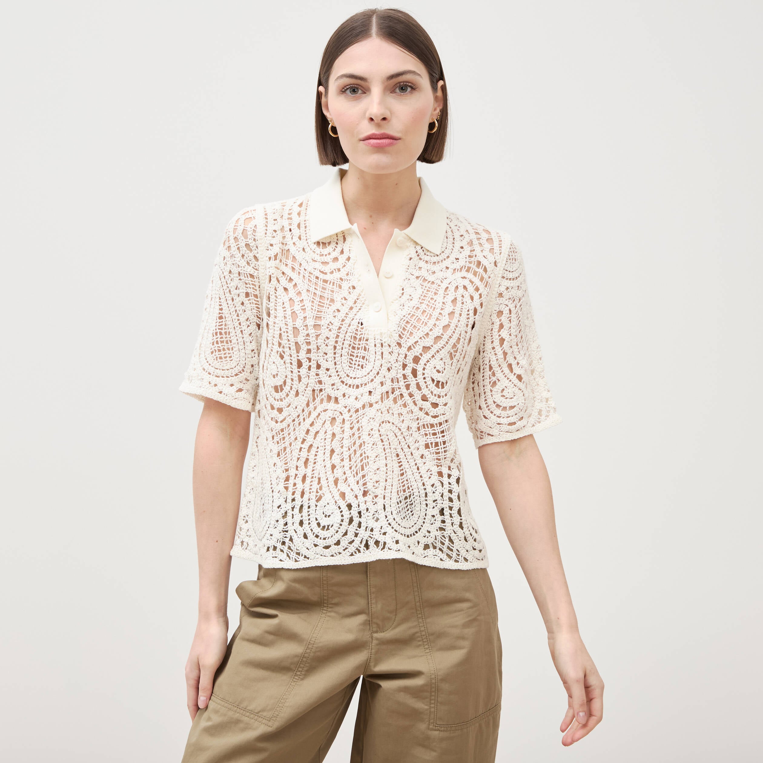 Polo coupe droite manches courtes ivoire femme