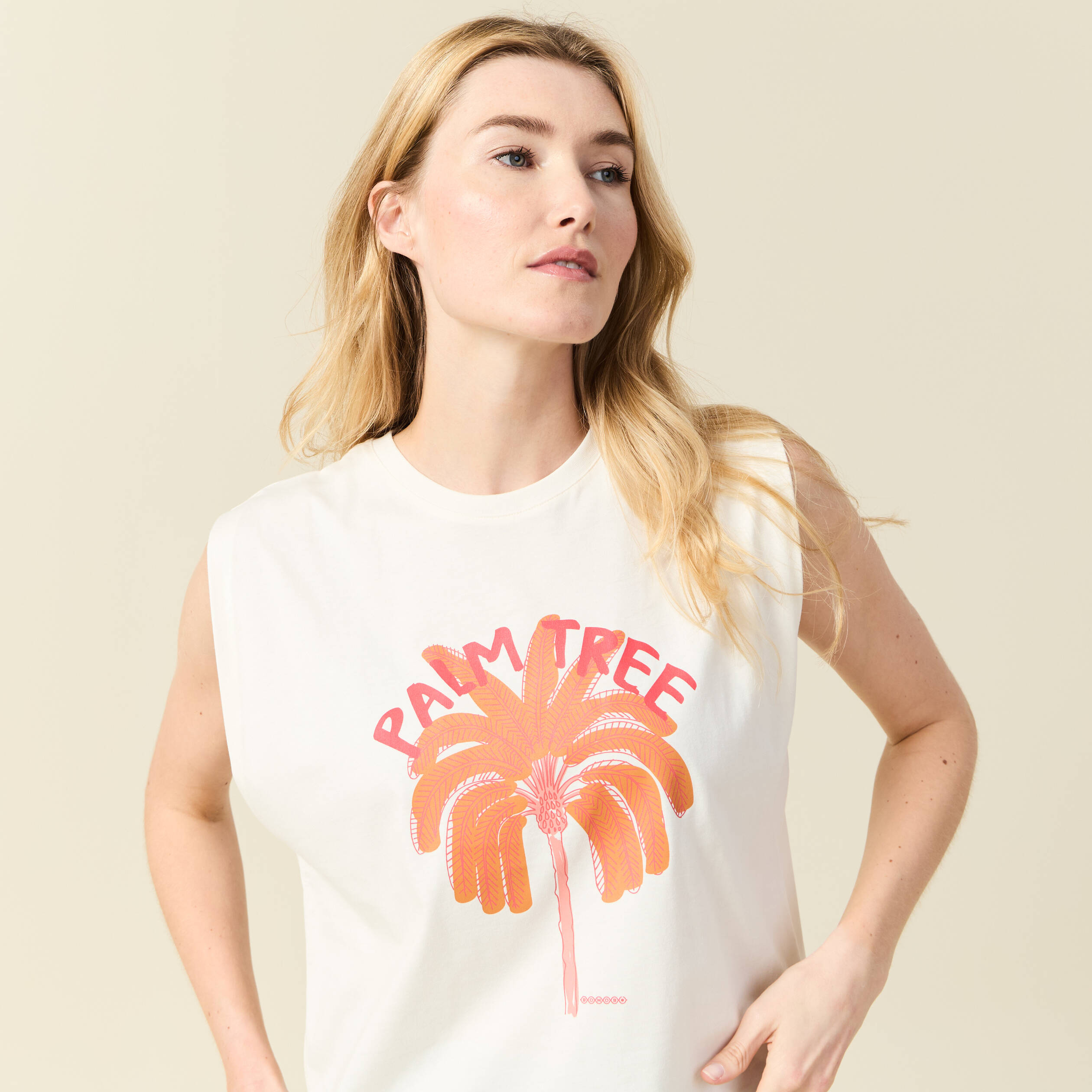 T-shirt sans manches ivoire femme