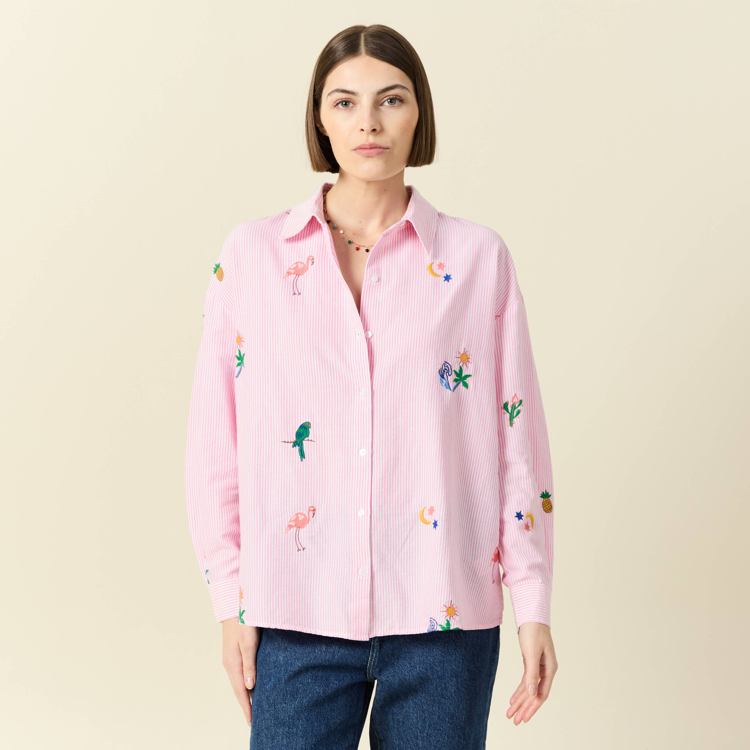 Chemise manches longues rose femme