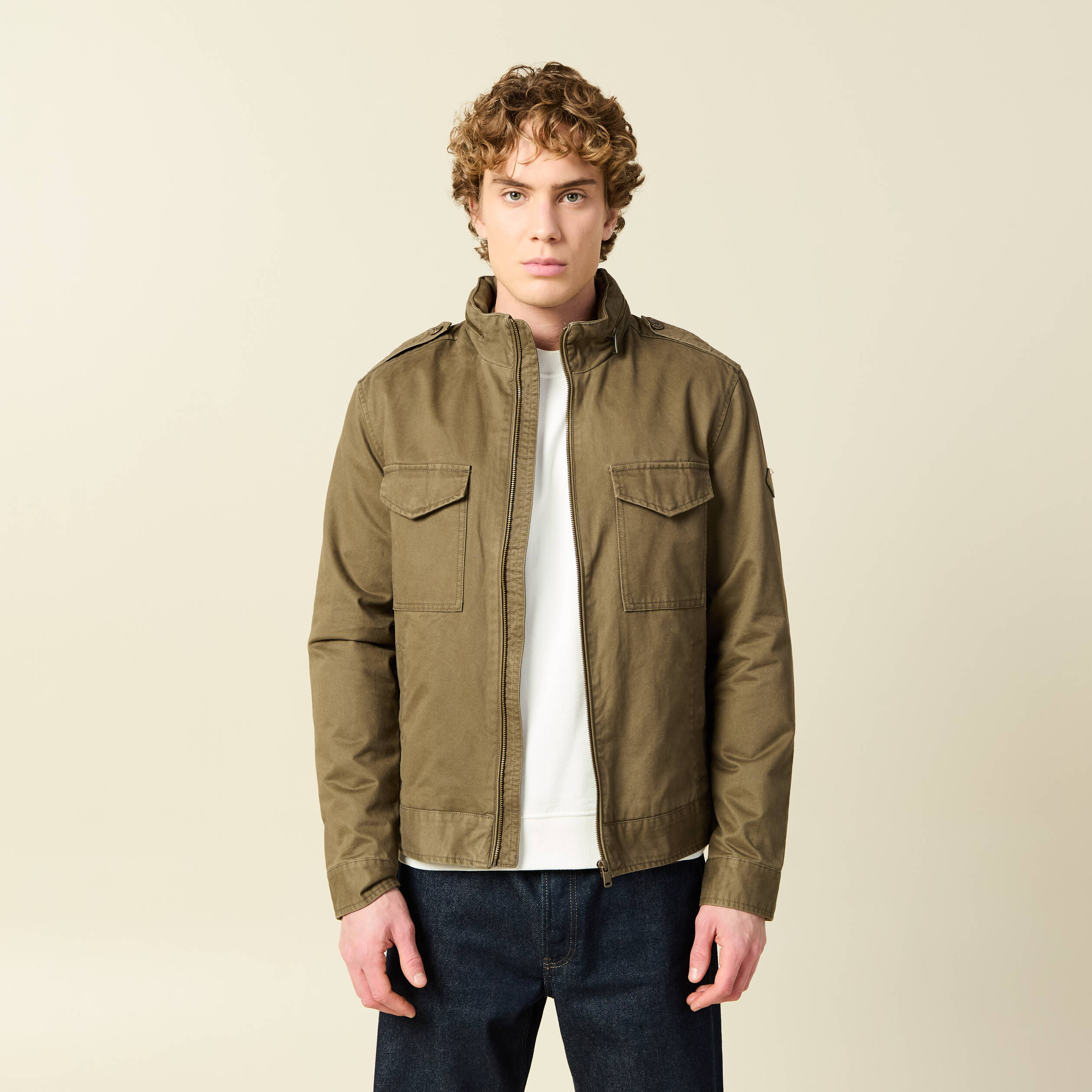 Veste col montant manches longues taupe homme