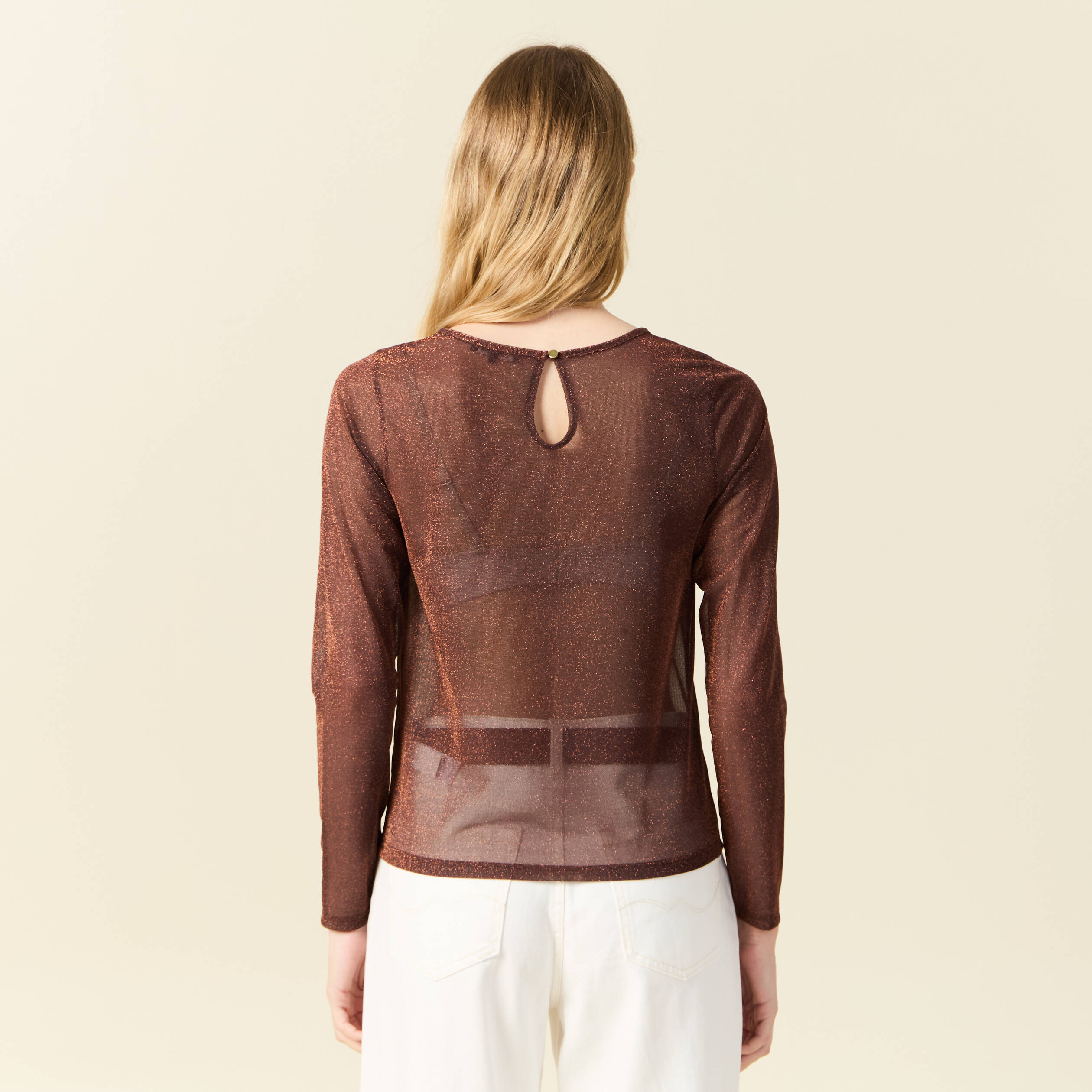 t shirt manches longues marron cognac femme T-shirt manches longues marron cognac femme