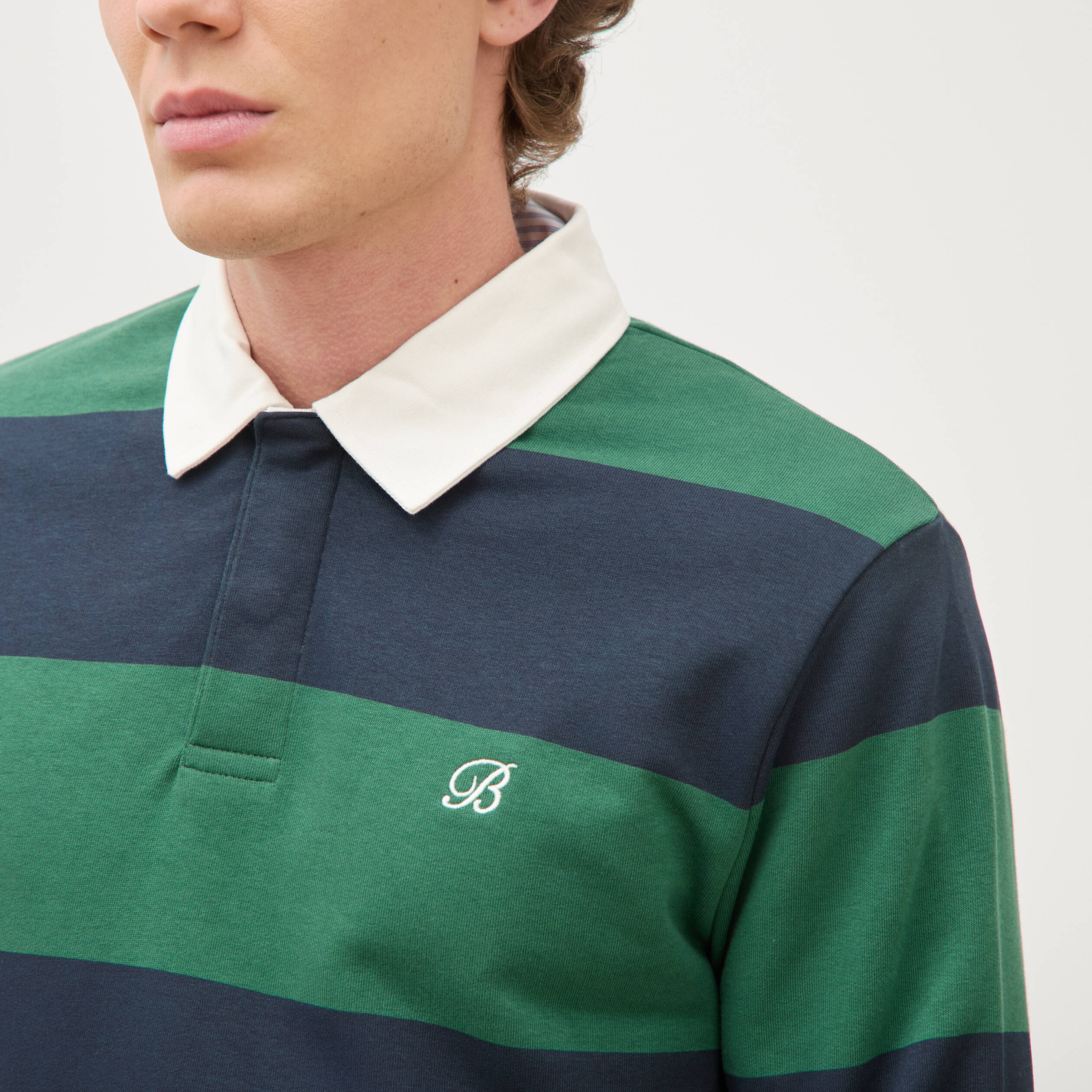 Polo manches longues broderie bleu marine homme