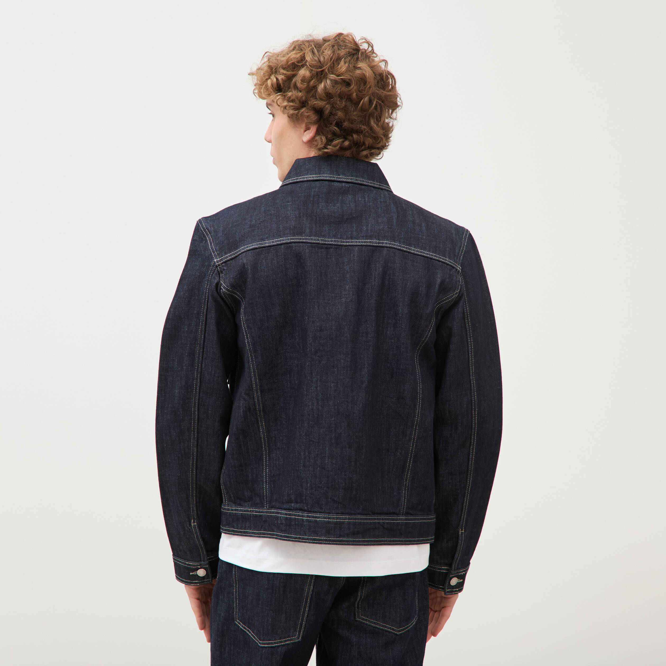 Veste droite en coton col classique denim brut rinse homme