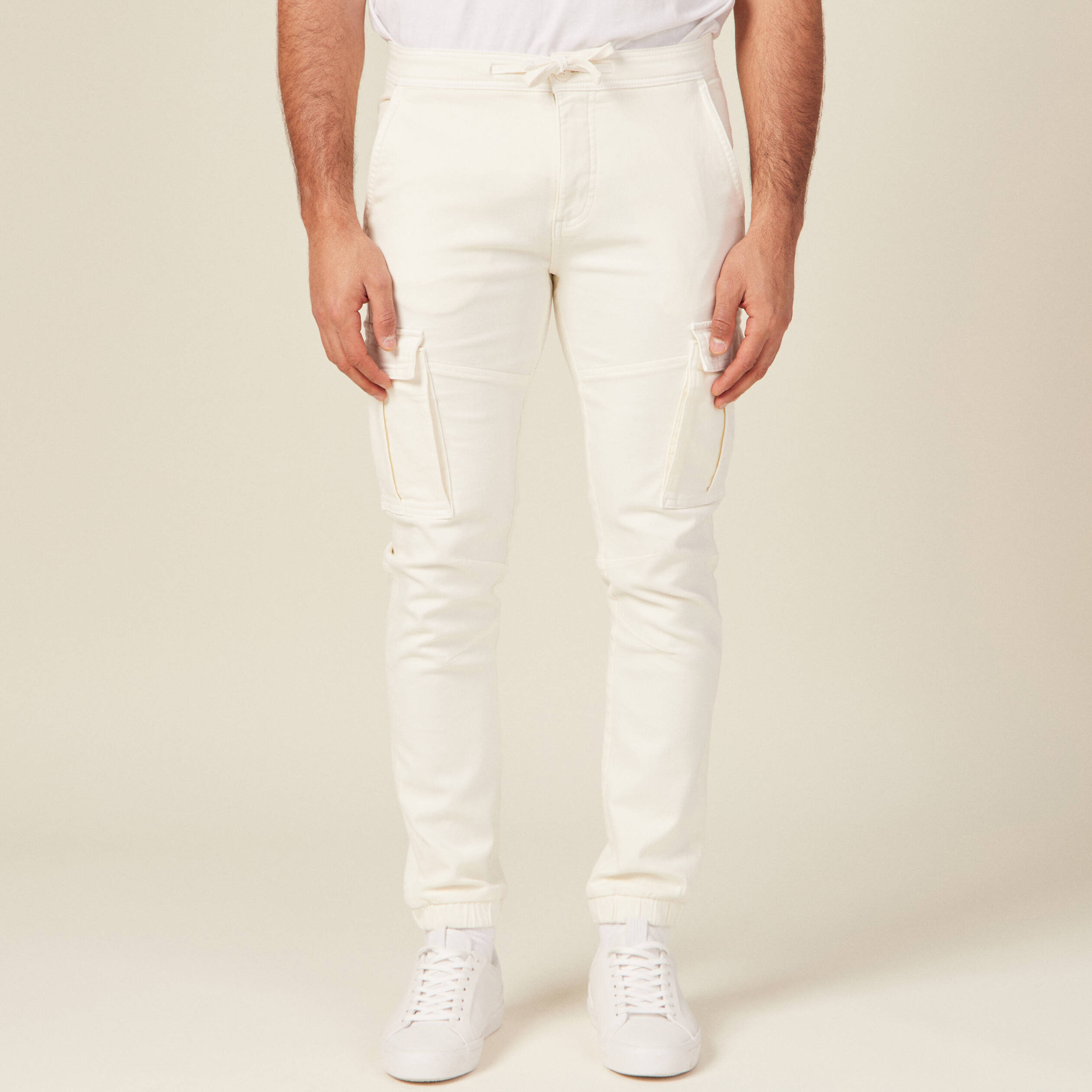 pantalon battle bas resserre ecru homme Pantalon battle bas resserré ecru homme
