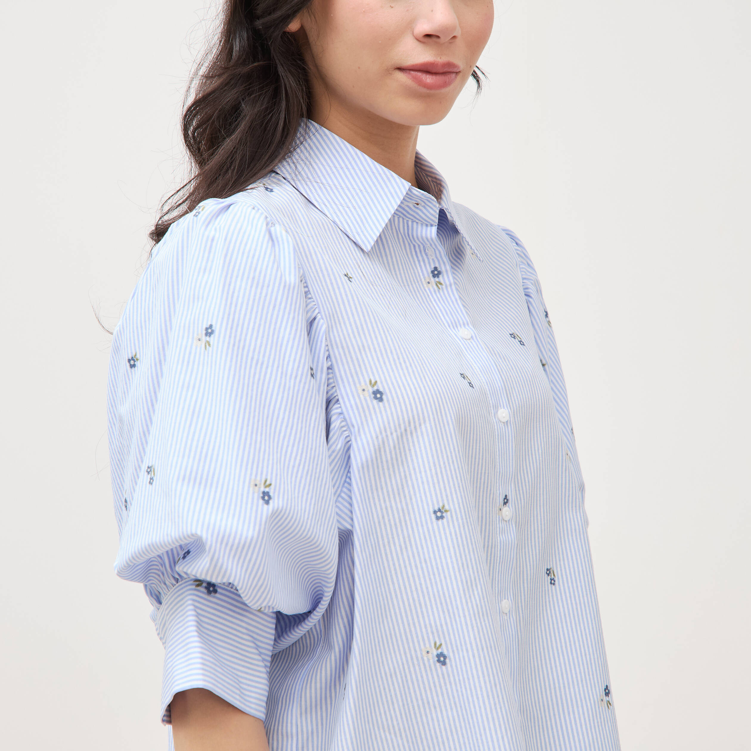 Chemise ample manches coude bleu ciel femme