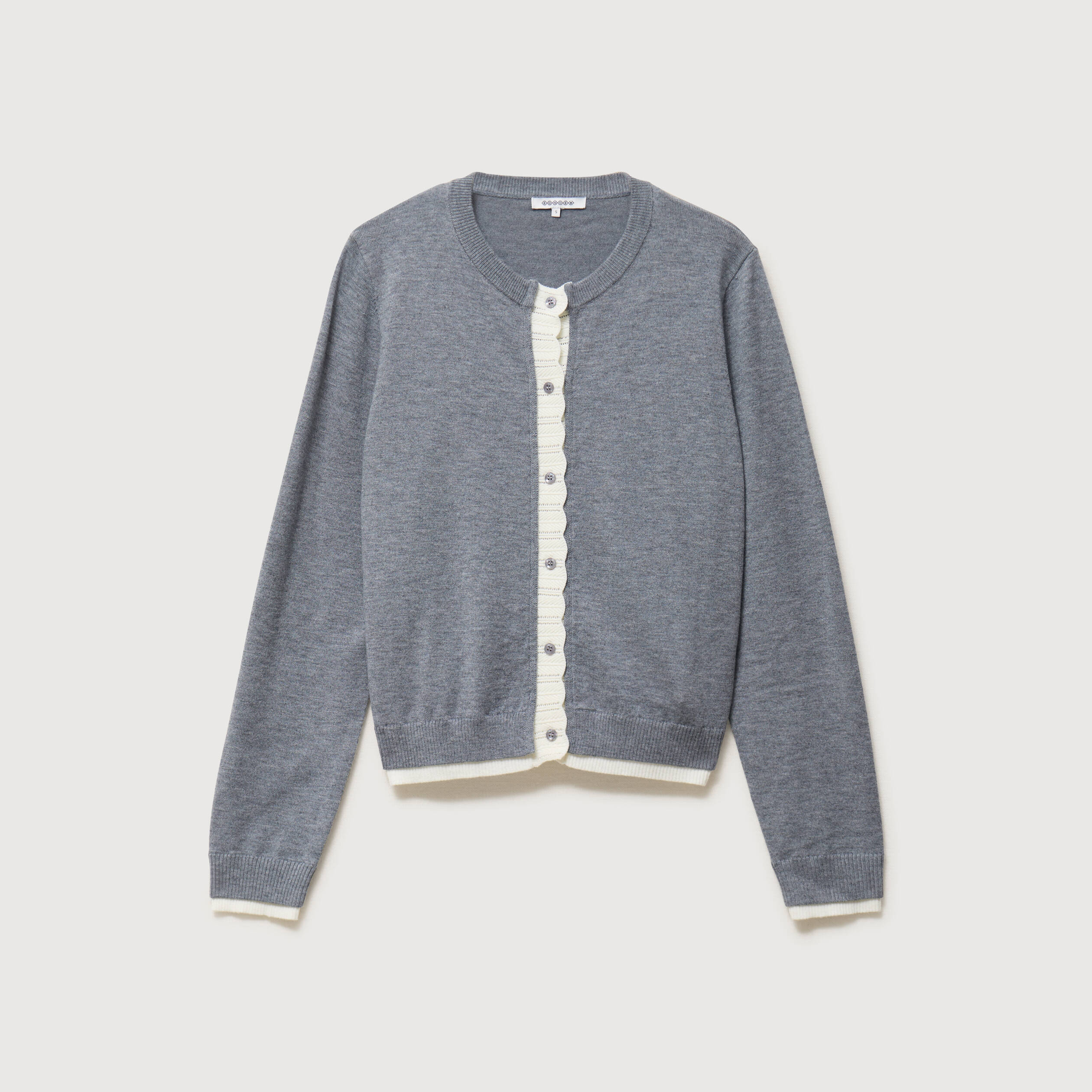 Gilet droit manches longues col rond gris femme